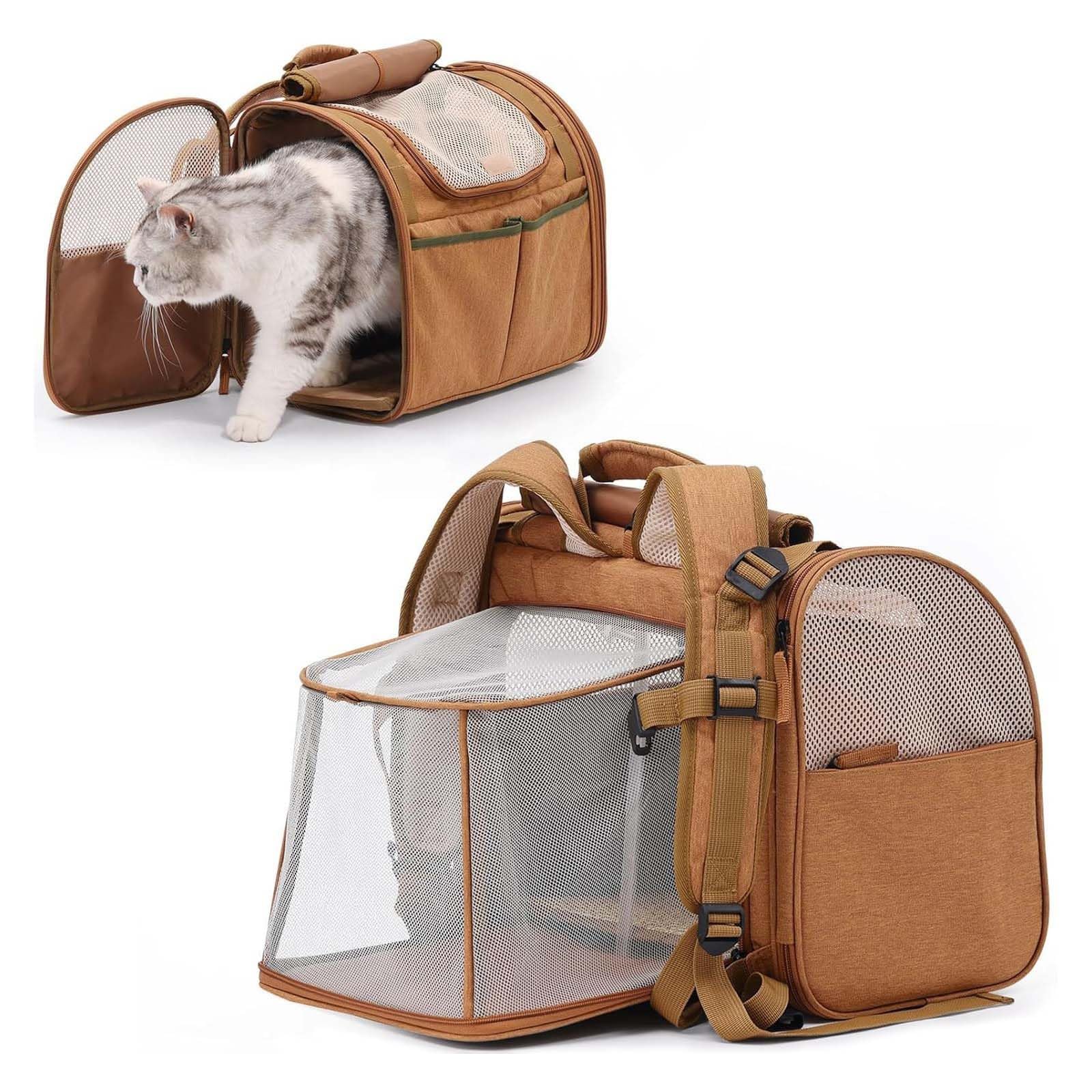 Cat Backpack Expandable, Mesh Pet Carrier Backpack for Small Dogs Cats Rabbits, Portable Foldable Dog Rucksack up to 5 Kg, Breathable and Lightweight