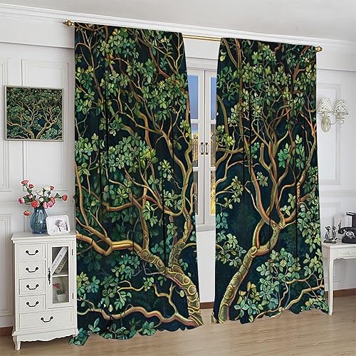 Miniatura 179 de Retro 70s Floral Blackout Window Curtains, Watercolor Flower Plant Rustic Modern Style Pattern Window Drapes, for Bedroom Living Room 42x45in 2