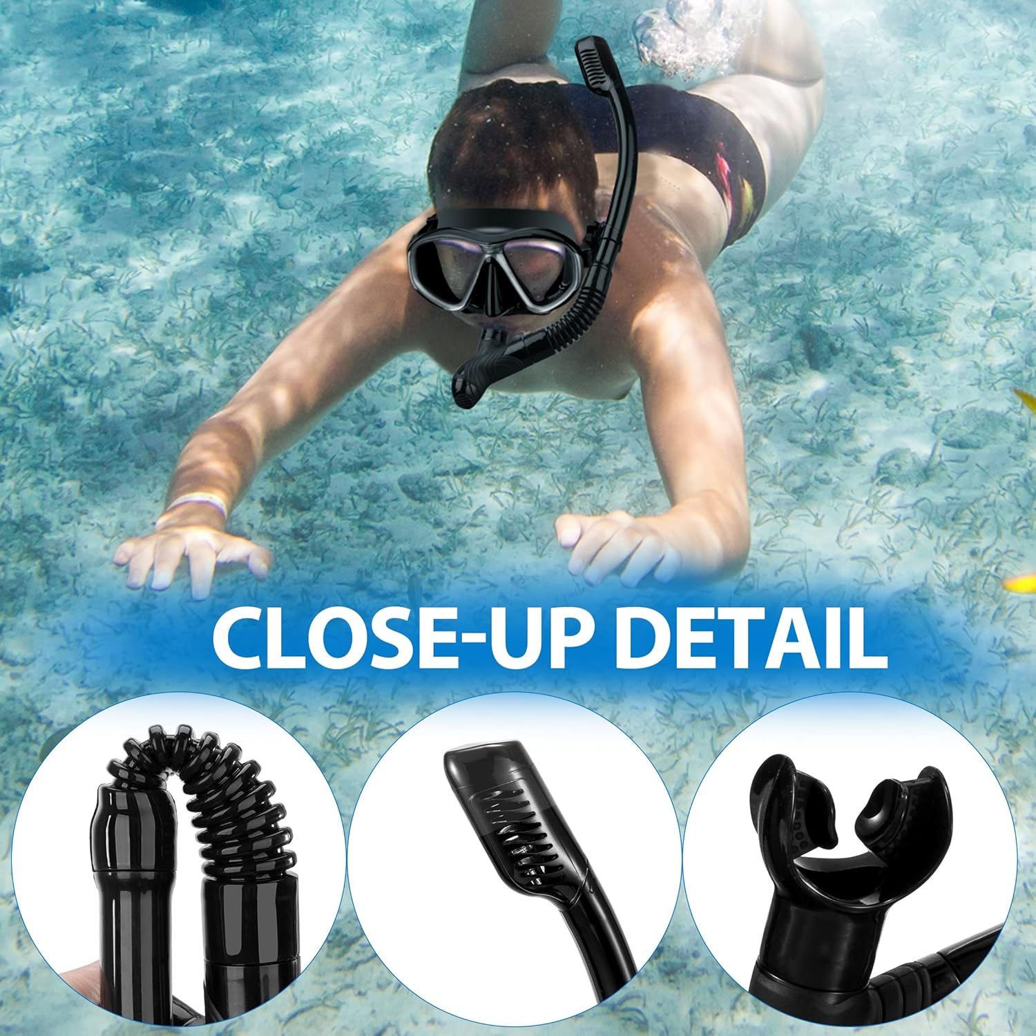 Adults Snorkel Set, 180° Panoramic Wide View Snorkel Mask, Anti-Fog Lens Diving Mask, Anti-Leak Dry Snorkeling Gear for Adults Kids, Free Breathing & Adjustable Strap Scuba Mask : Sports & Outdoors