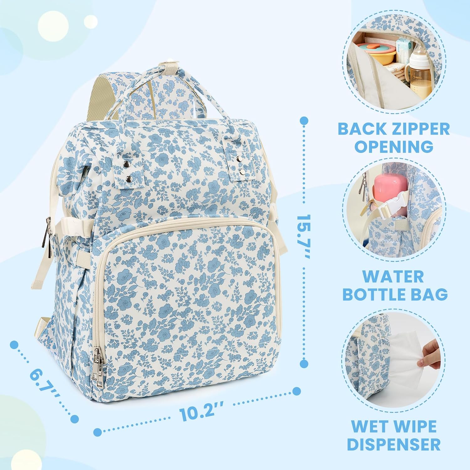 rain bunny Diaper Bag Backpack, Baby Diaper Backpack for Mom, Large Capacity Travel Nappy Bag for Boys Girls with Stroller Straps (Blue)