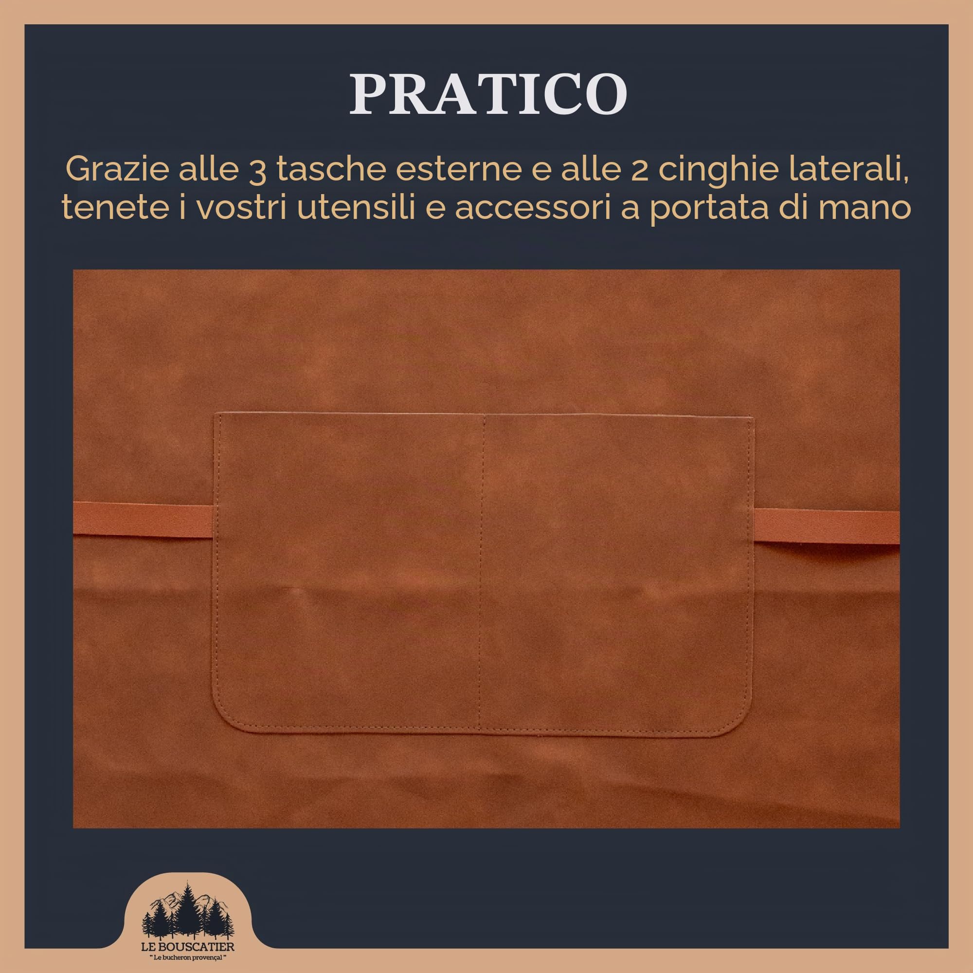 Le Bouscatier Grembiule da cucina in pelle per barbecue, plancha, braciere, grigliate, regolabile, resistente e leggero, ideale per cucina all'aperto e interni, protezione per torso e cosce