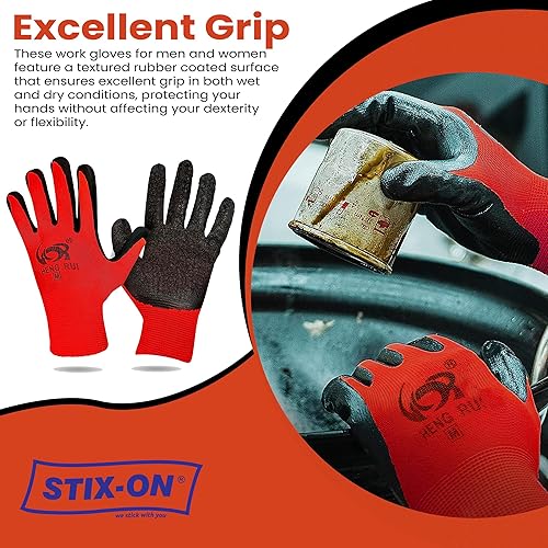 Miniatura 2 de STIX-ON 20 pares de guantes de trabajo, guantes de trabajo de seguridad con revestimiento de goma resistente, guantes multiusos