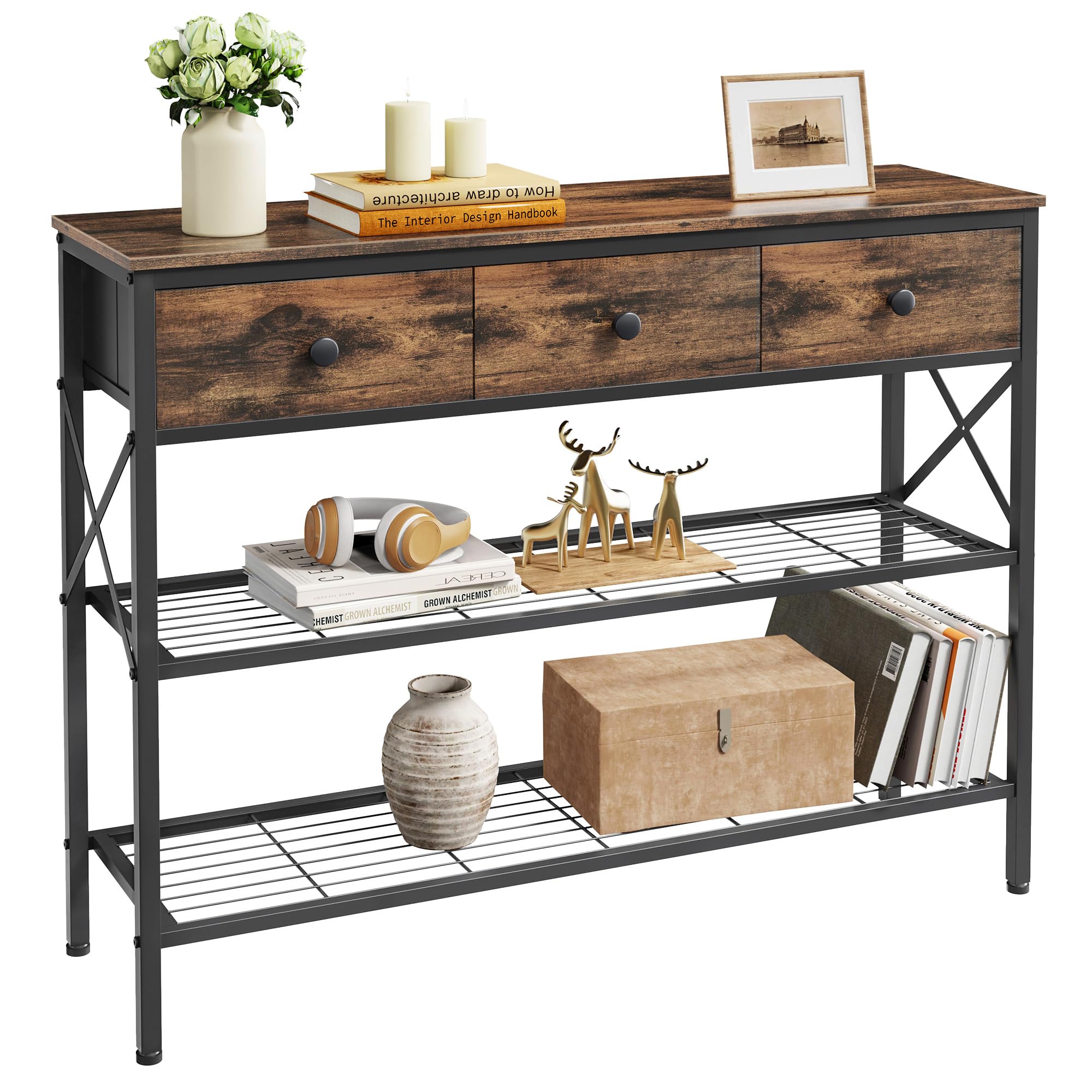 Amazon.com: FAVOOSTY Narrow Console Table with 3 Fabric Drawers-39.8 ...