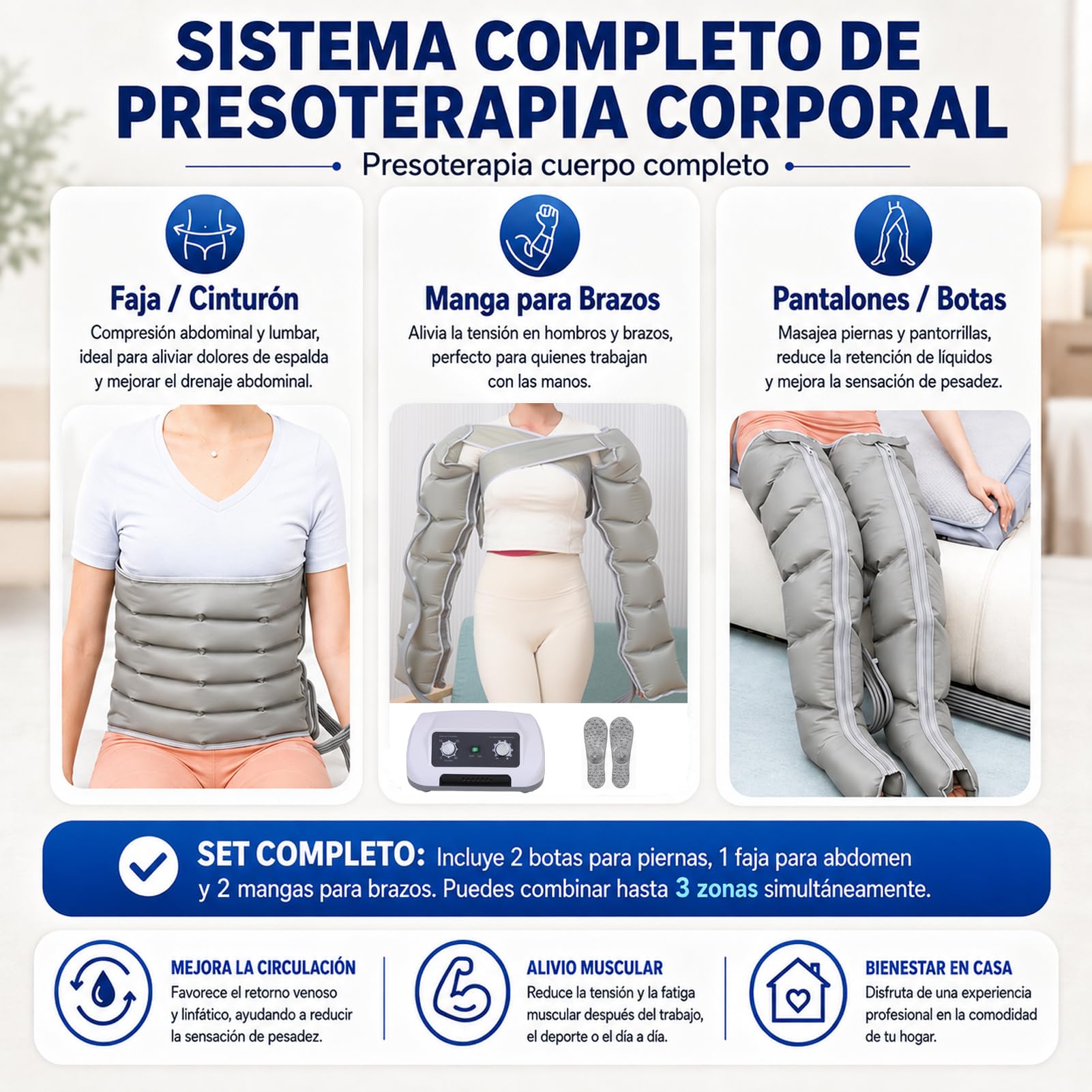 SULQING Botas Presoterapia Piernas Completas para Casa con 6 Camaras,L
