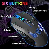 Vista 2 de FUWANG Ratón para juegos con cable, mouse USB para computadora con retroiluminación RGB, sensor óptico de 7200 DPI, mouse ergonómico para gamer