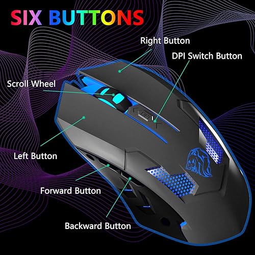 Miniatura 2 de FUWANG Ratón para juegos con cable, mouse USB para computadora con retroiluminación RGB, sensor óptico de 7200 DPI, mouse ergonómico para gamer con