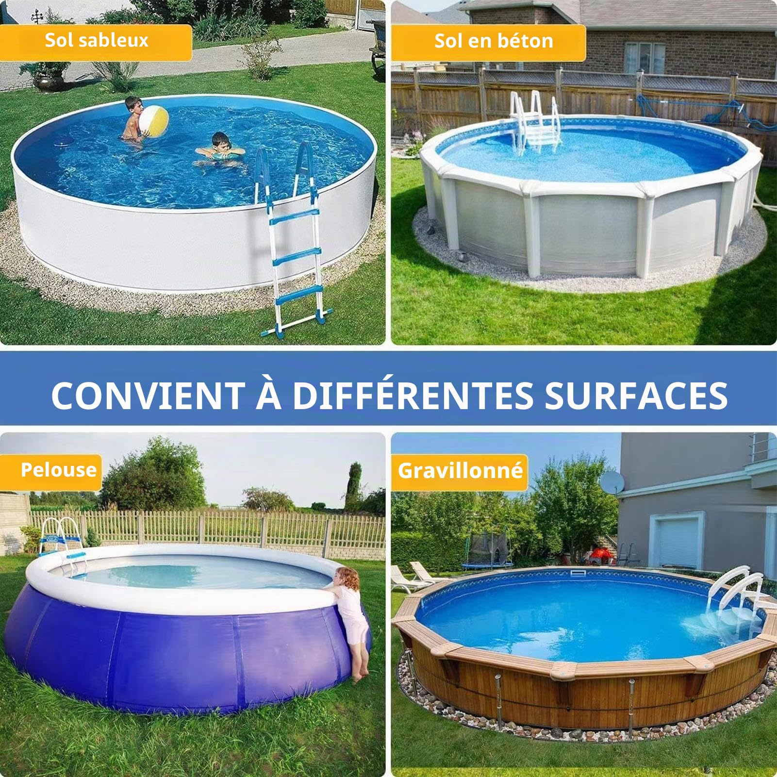 Tapis de revêtement de Piscine Hors Sol, Tapis de Sol Rond de 305/366 cm, Tapis de Protection pour Piscine, Tapis de Sol de Piscine, résistant aux Perforations pour Rembourrage sous la Piscine