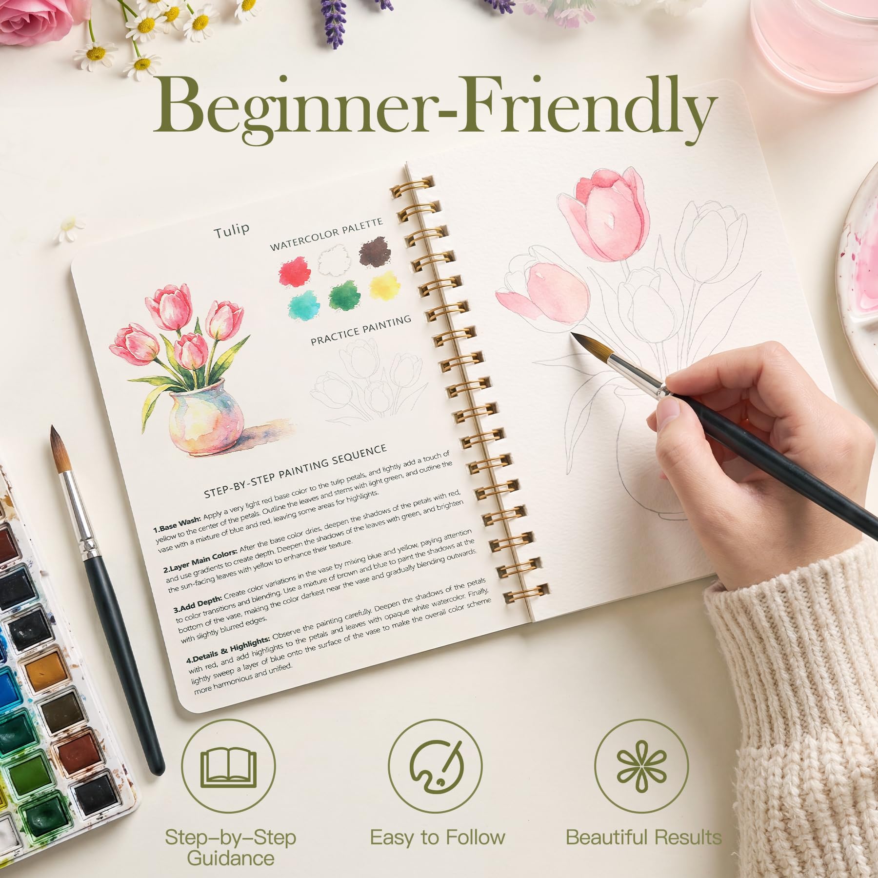 Cuaderno de trabajo de acuarela para adultos y principiantes, 12 proyectos