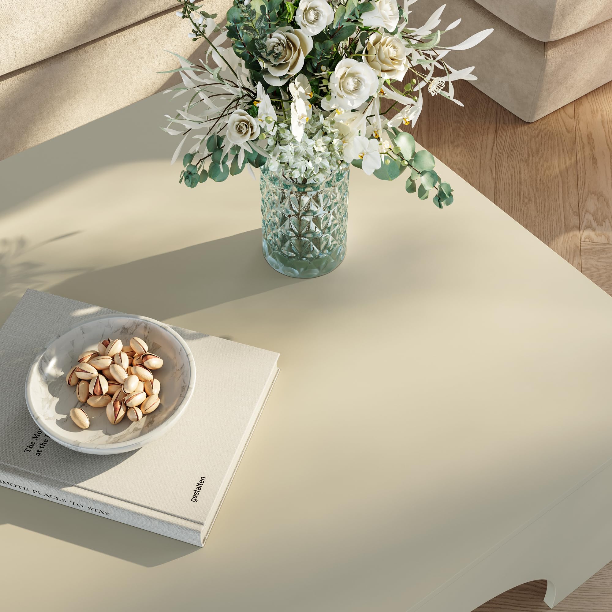 [en.casa] Tavolino da Salotto con Piano Quadrato Tavolo Basso Centrale da Caffè con Struttura ad Archi 80 x 80 x 37 cm per Soggiorno Studio - Colore Sabbia