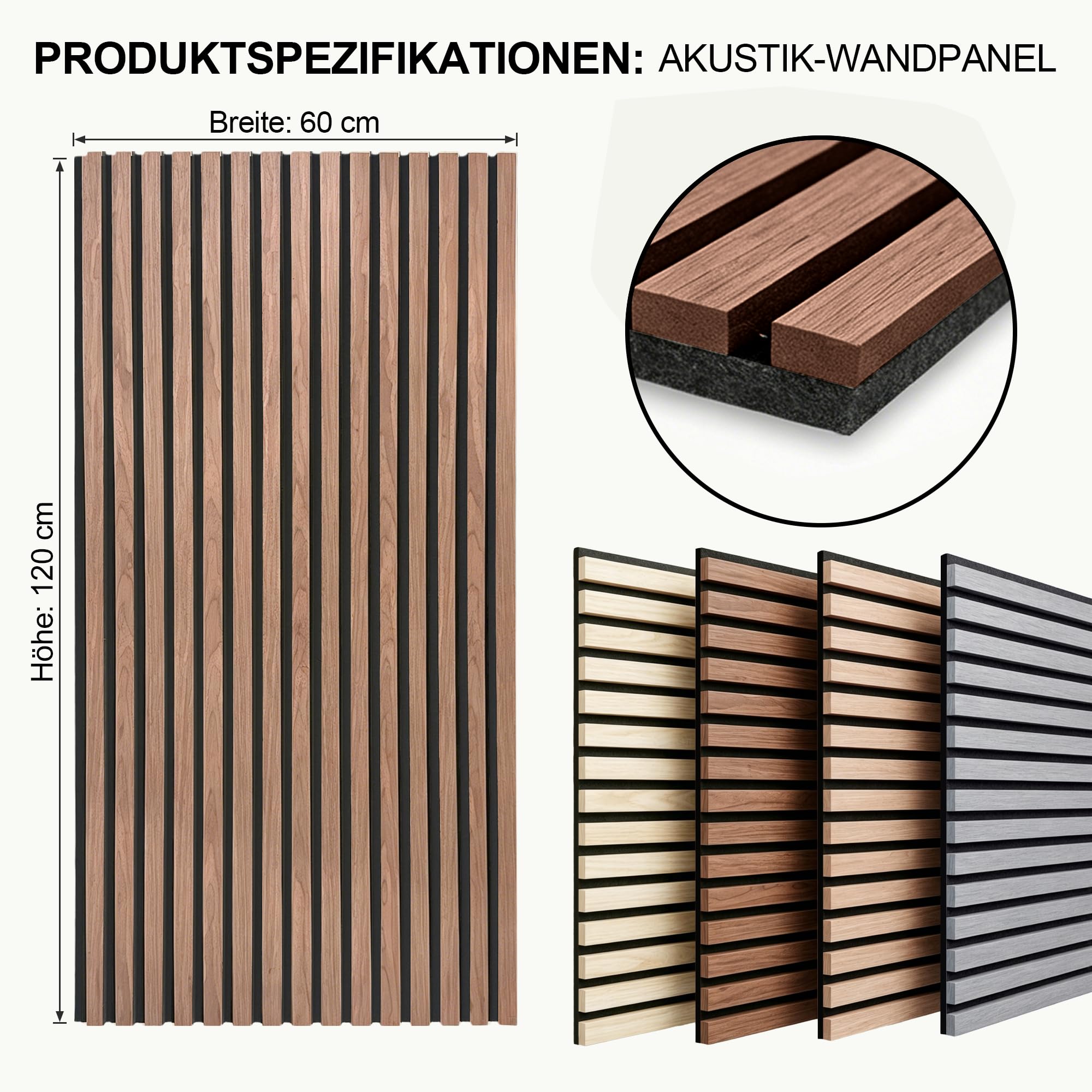 Brstheco Akustikpaneele Holz 120x60cm Packung mit 2 Eiche Holzoptik Lamellenwand 3D Holzpaneele Acoustic Wandverkleidung Wall Panels für Wohnzimmer Schlafzimmer Büro, Wanddeko Lamellen