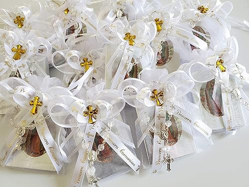 First Communion Favors For Boy, 12pcs  Prayer Books. -Spanish- (12) Orgaza Favor Bags. (12) Mi Primera Comunion Recuerdos - Party Pack by Party