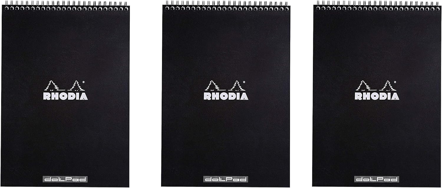Rhodia Black Notepad 8.25X11.75 Double Spiral Dot Grid, Pack of 3
