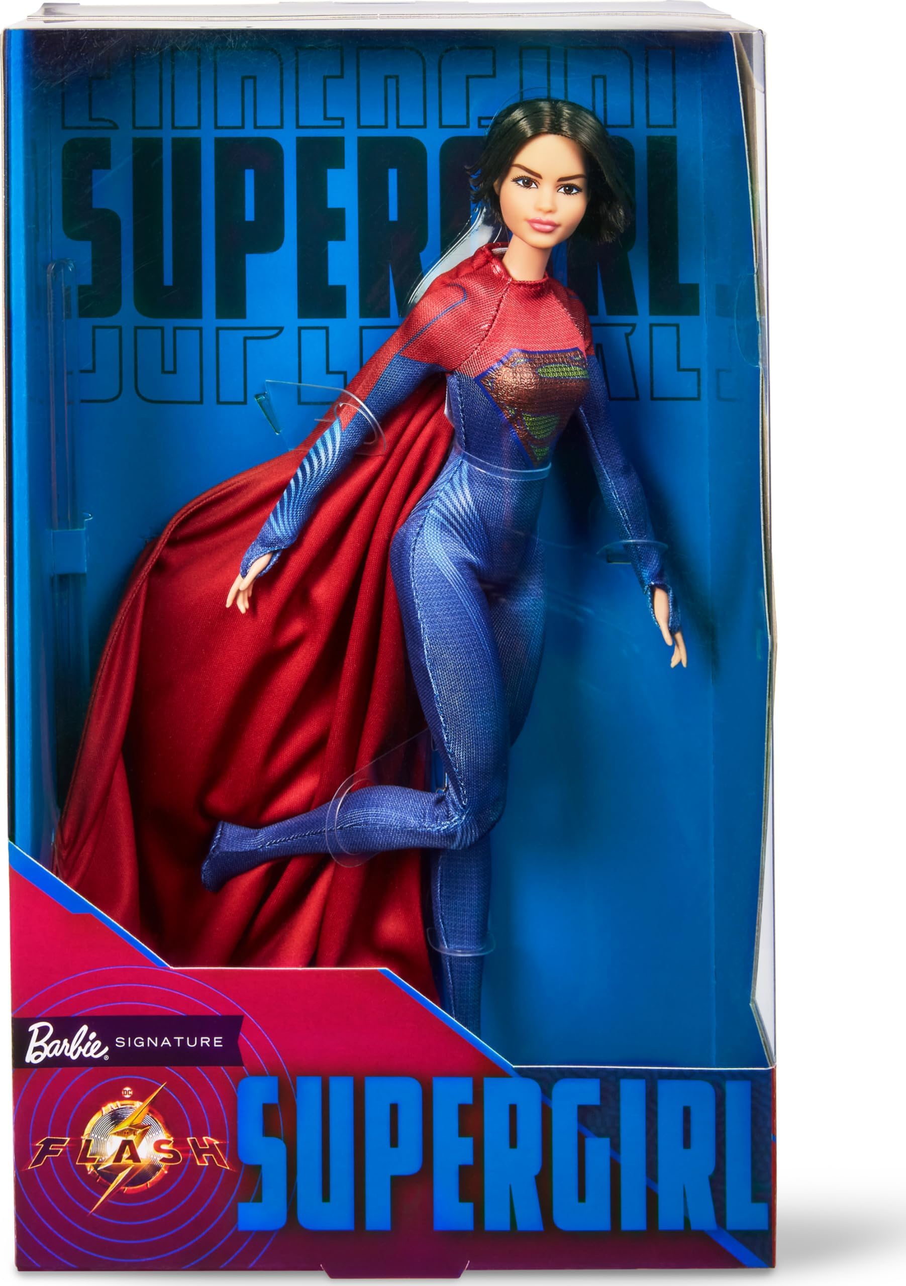 Supergirl Collectible Fashion Doll from The Flash Movie Wearing Red & Blue Suit with Cape, Display Stand Included
