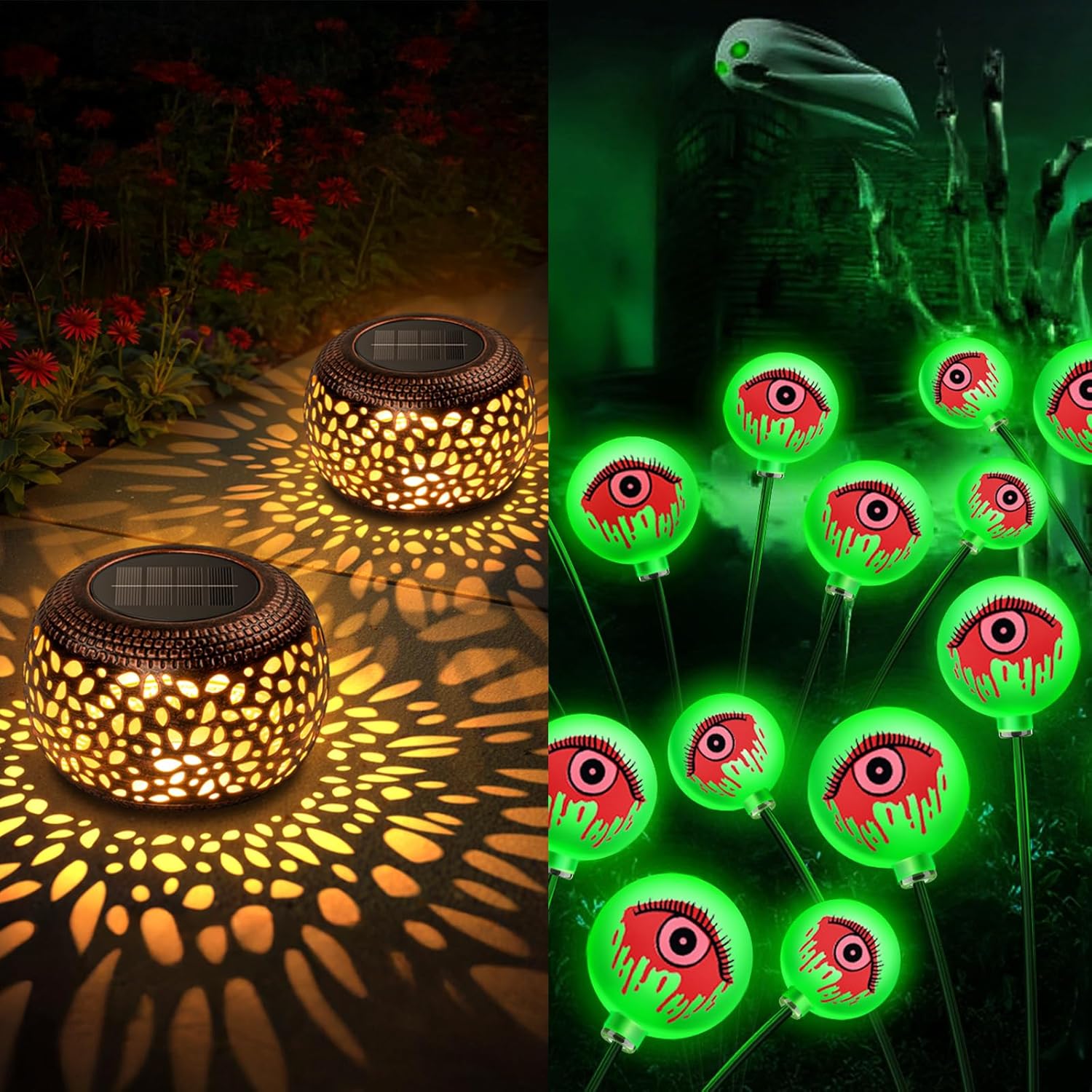 Solar Lanterns and Green Halloween Eyeball Lights Solar Outdoor
