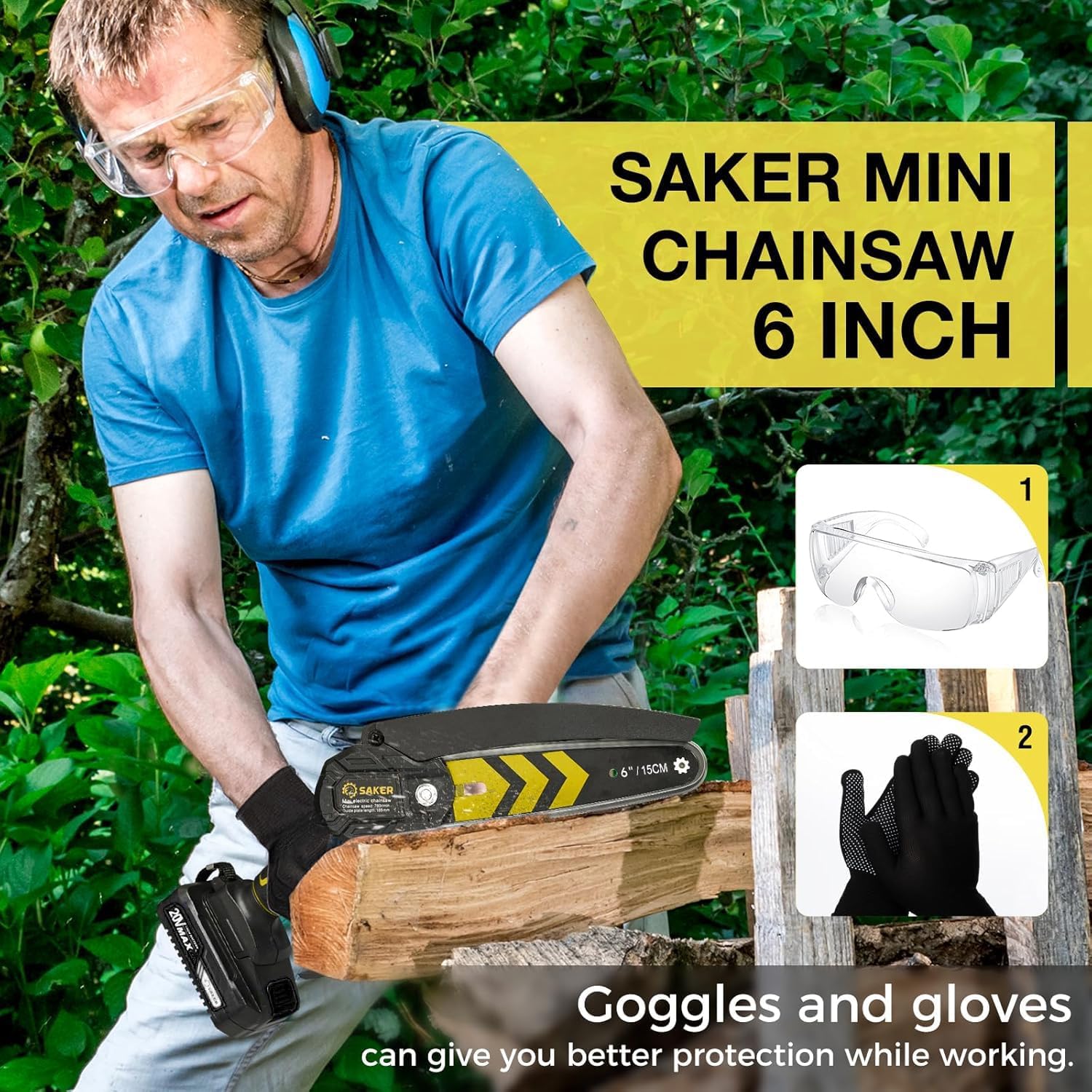 Saker Mini Chainsaw,6 Inch Portable Electric Chainsaw Cordless, Small Handheld Chain saw for Tree Branches,Courtyard, Household and Garden (SK1806D-Y) - Image 8