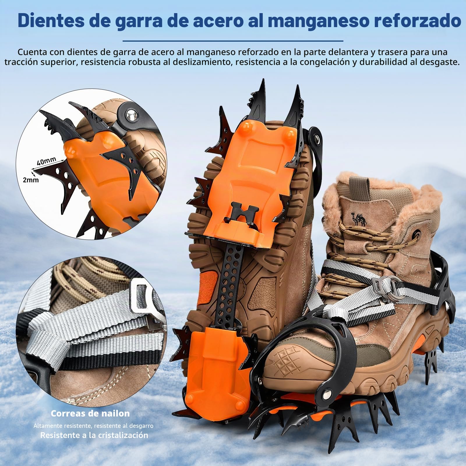18 Dientes Crampones,Crampones para Botas,Tacos de Hielo Tracción con Cadena de Acero Inoxidable Antidesilisantes,para Caminar, Senderismo, Escalada, Pesca y Montañismo