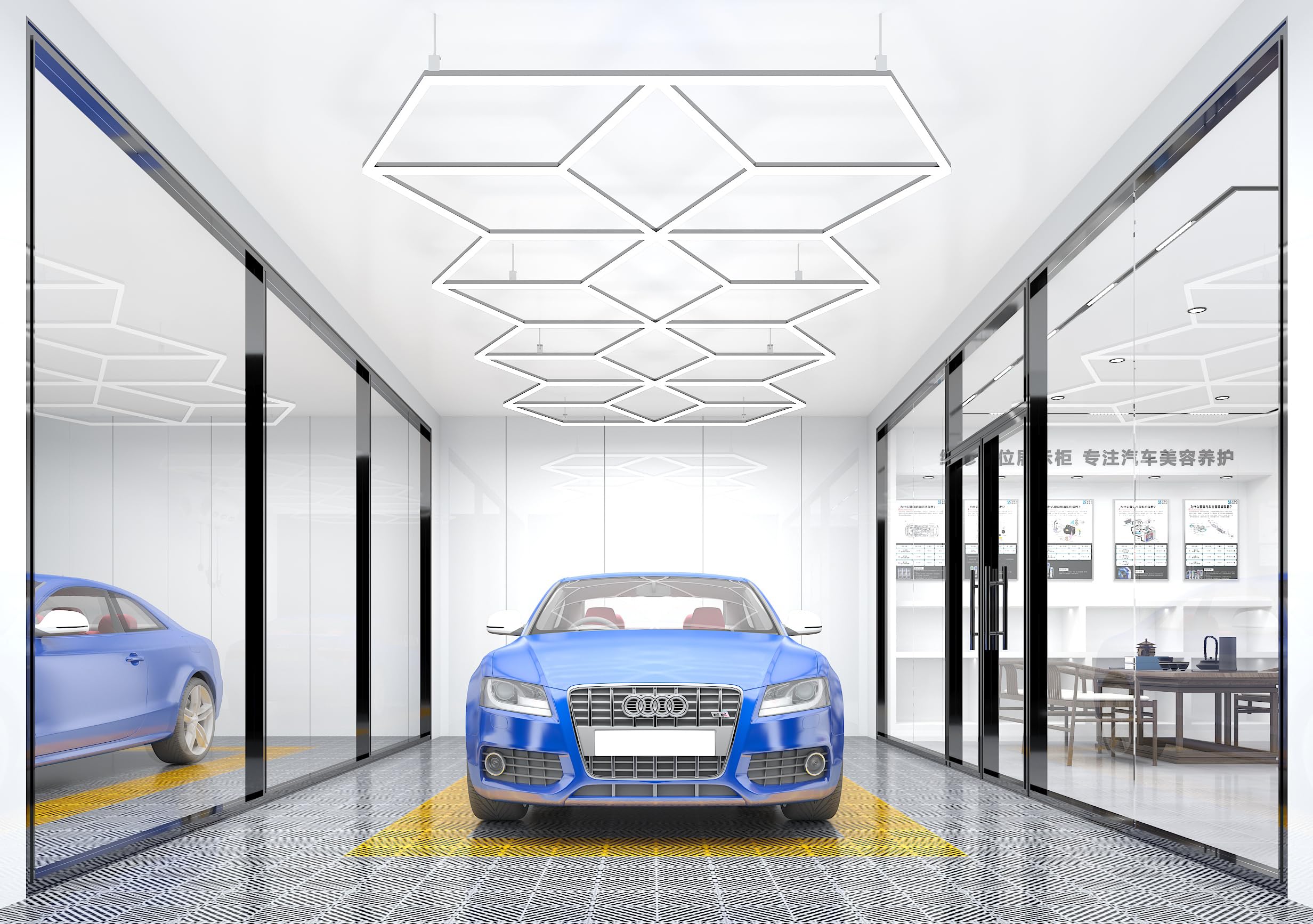illuminazione lampada LED 3D moderna esagonale NIDO D'APE rombo stella oper officina ,barber shop negozio car detailing palestre soffitto parete salone auto parrucchiere auto Lucidatura