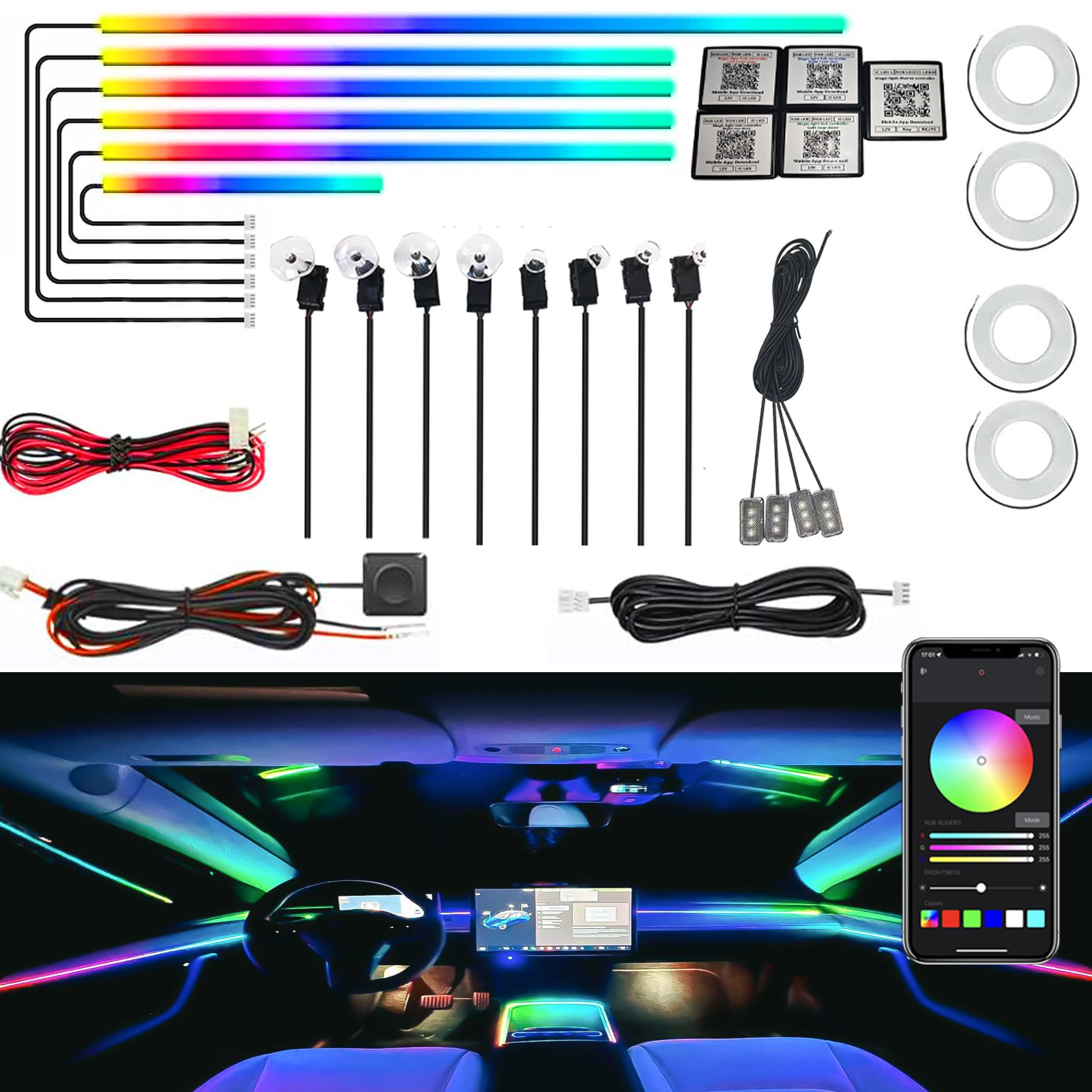 Photo 1 of UWDESY Dreamcolor RGB Acrylic Interior Car LED Strip Light Kit