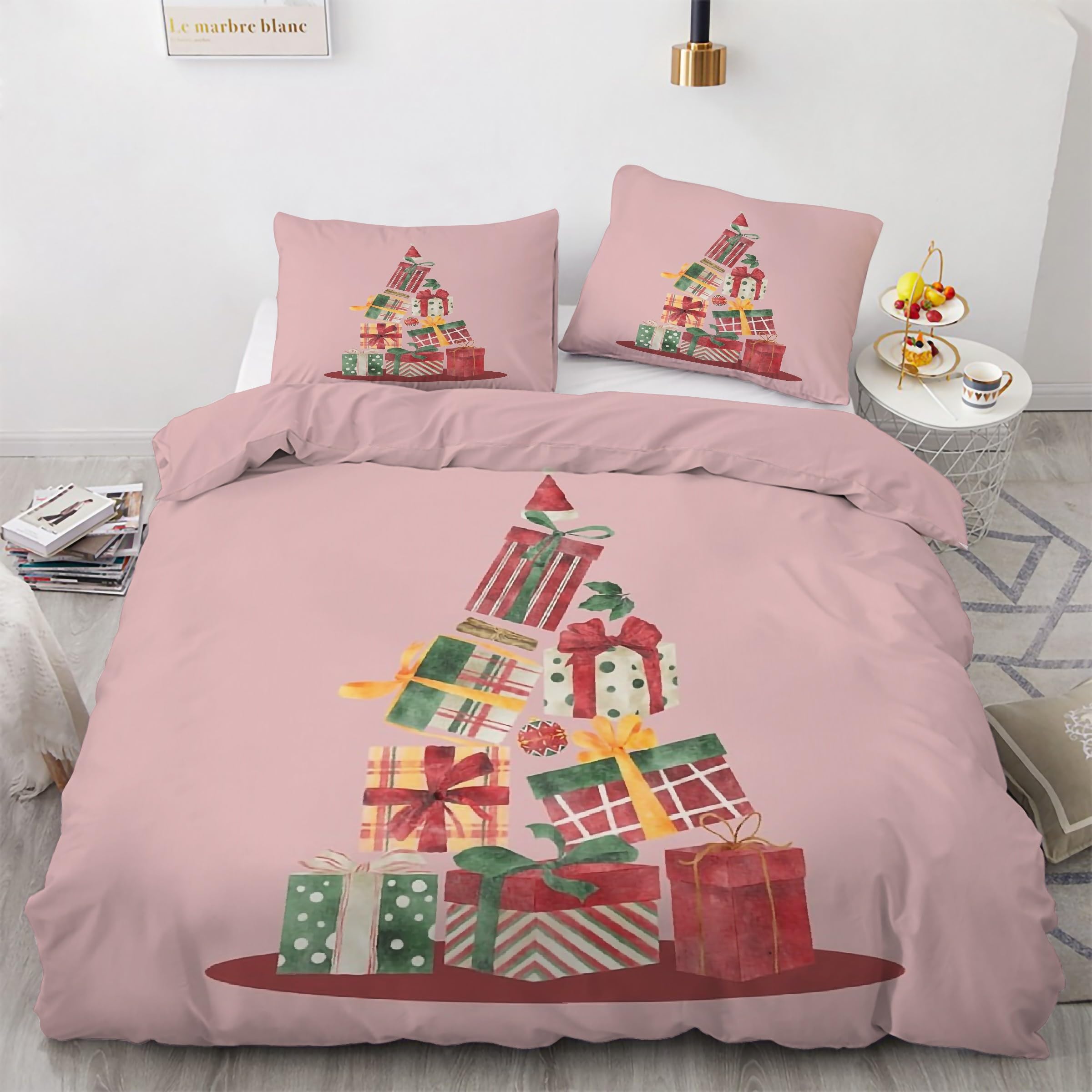 Parure de lit 90x190 rose housse de couette zippée anti-glissement microfibre