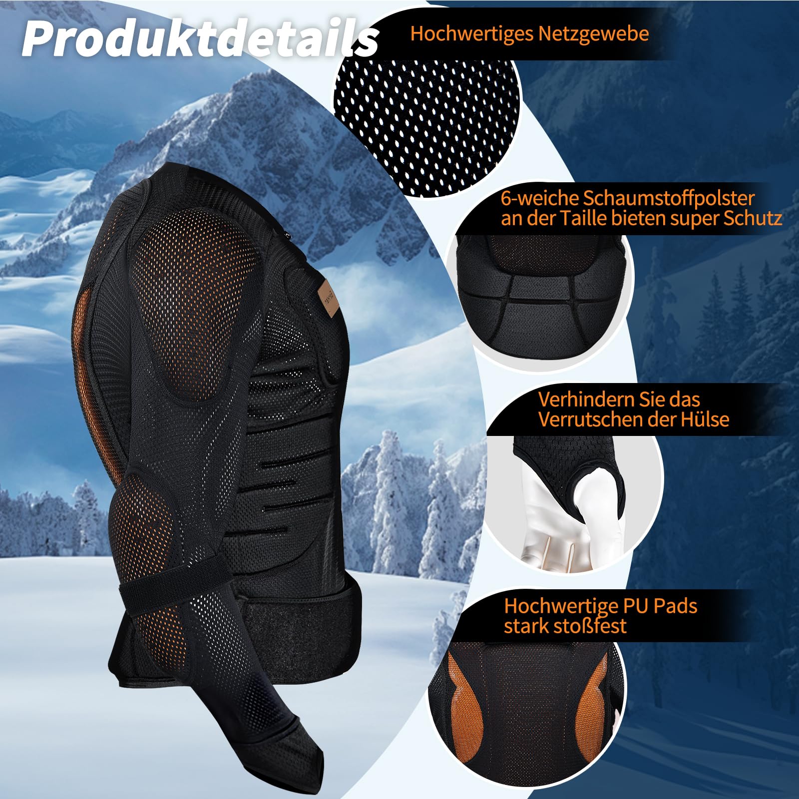 BenKen Schutzausrüstung Ski Weste Rückenprotektor, Outdoor Sport Anti-Kollision Rückenprotektor Skateboard Skifahren Eislaufen Mountainbike Motorrad Off-Road Jacke
