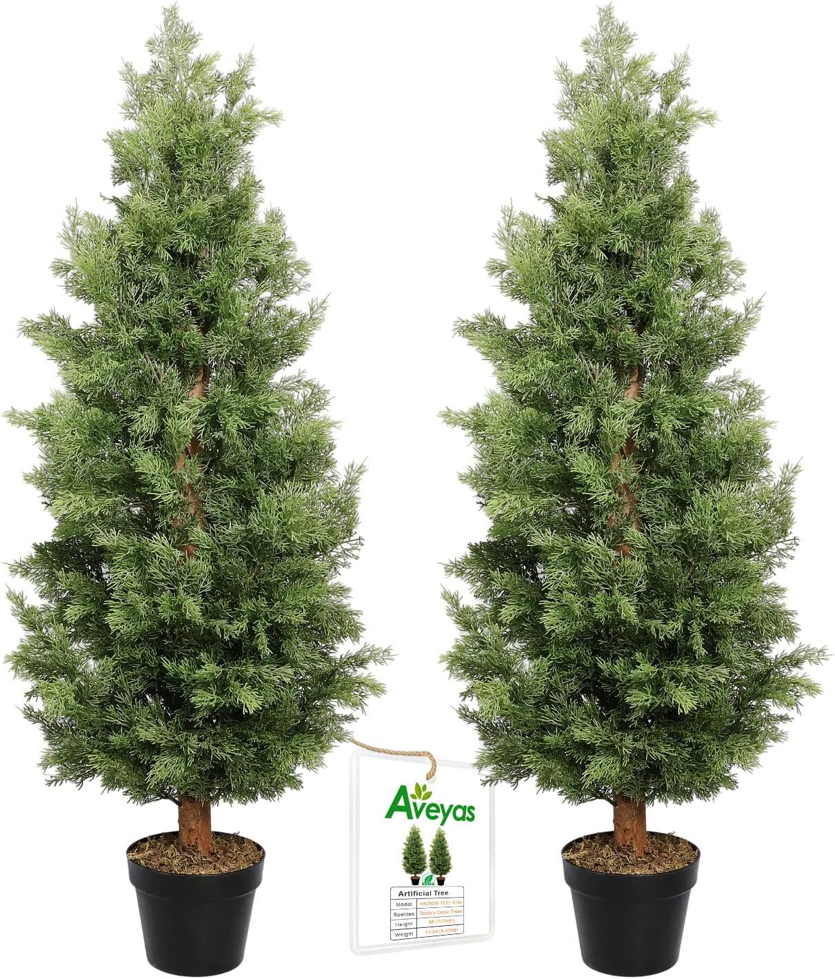 Buy Aveyas 2 Pack 4ft Artificial Cone Topiary Cedar Trees in Cemented