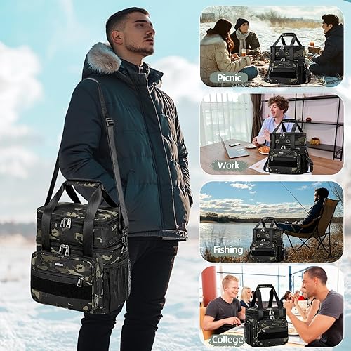 Miniatura 7 de Weitars Lonchera táctica, grande expandible de dos pisos para hombres, bolsa de almuerzo aislada para mujeres, duradera, impermeable, a prueba de