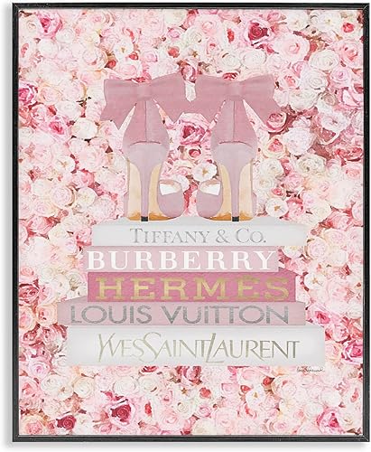 Vista 11 de Stupell Industries Pink Fashion Heals with Glam Books and Rose Details, Design by Amanda Greenwood White Framed Wall Art, 16 x 20