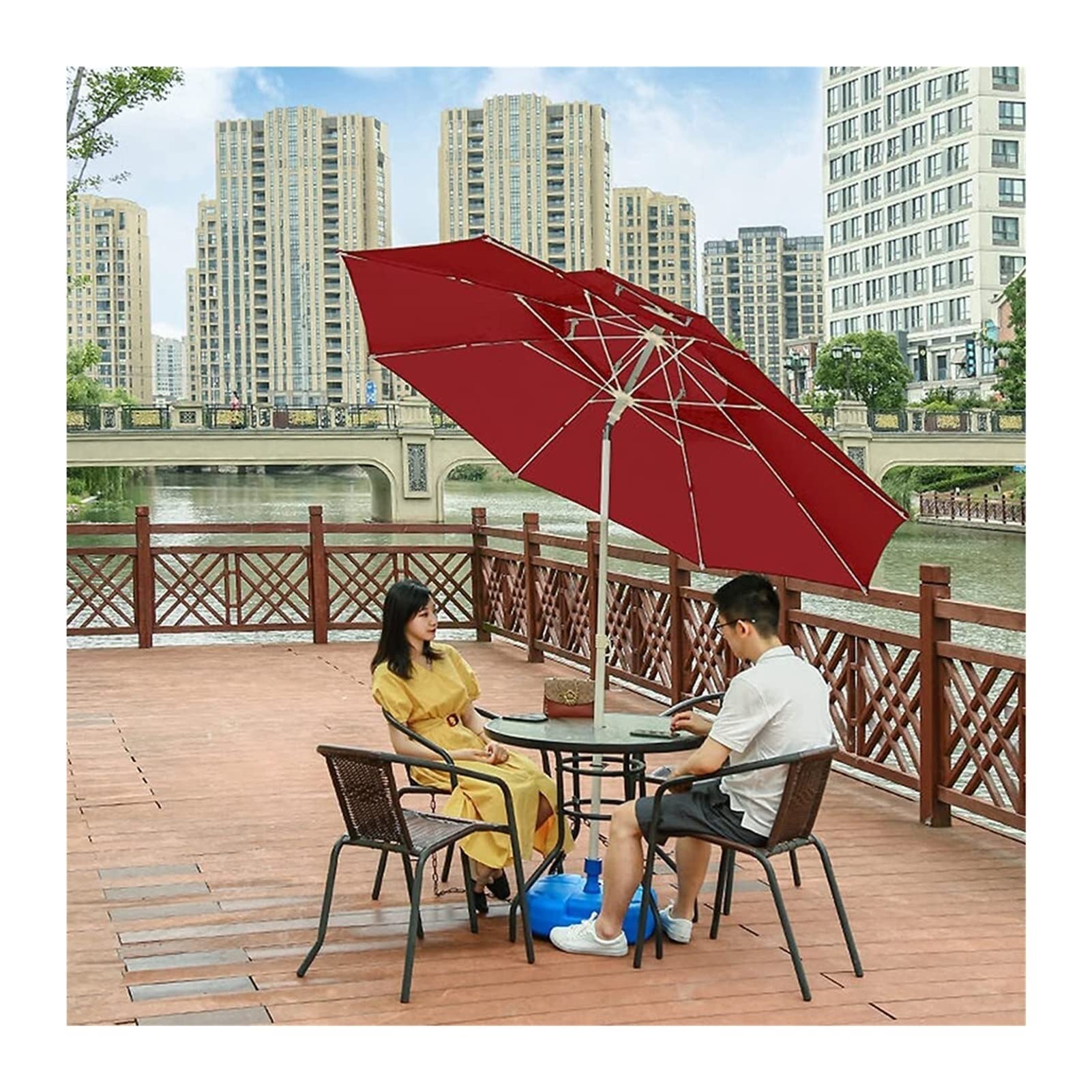 Patio Umbrella with Push Button Tilt Outdoor Table Parasol Durable Polyester Canopy Market Center Umbrellas for Garden, Lawn & Pool Without Base (Color : Red, Size : 2.5m)