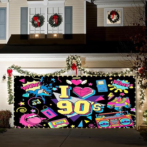 Miniatura 5 de Decoración para puerta de garaje de los años 90, telón de fondo retro de los años 90, mural de pared de ladrillo de radio retro de los años 90,