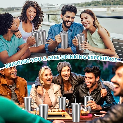 Miniatura 6 de Uiifan 8 vasos aislados al vacío de 20 onzas con asa, tazas de café de acero inoxidable con tapa y pajita, vaso delgado, reutilizable, portátil,