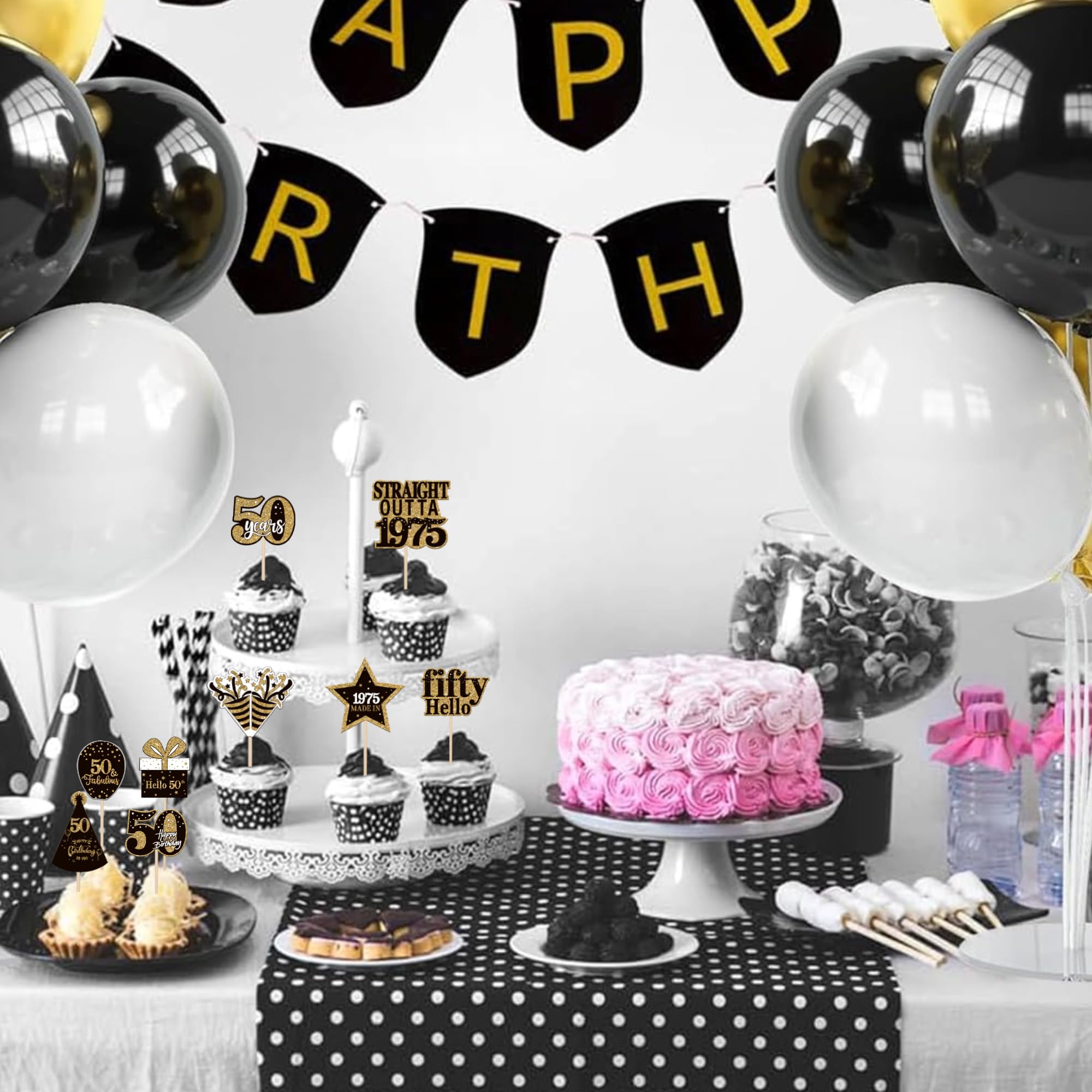 Gyufise Cupcake-Topper Zum 50. Geburtstag – 24 Stück, Mit Motiven "Outta 1973" & "Hello 50", 12,4 Cm Hoch