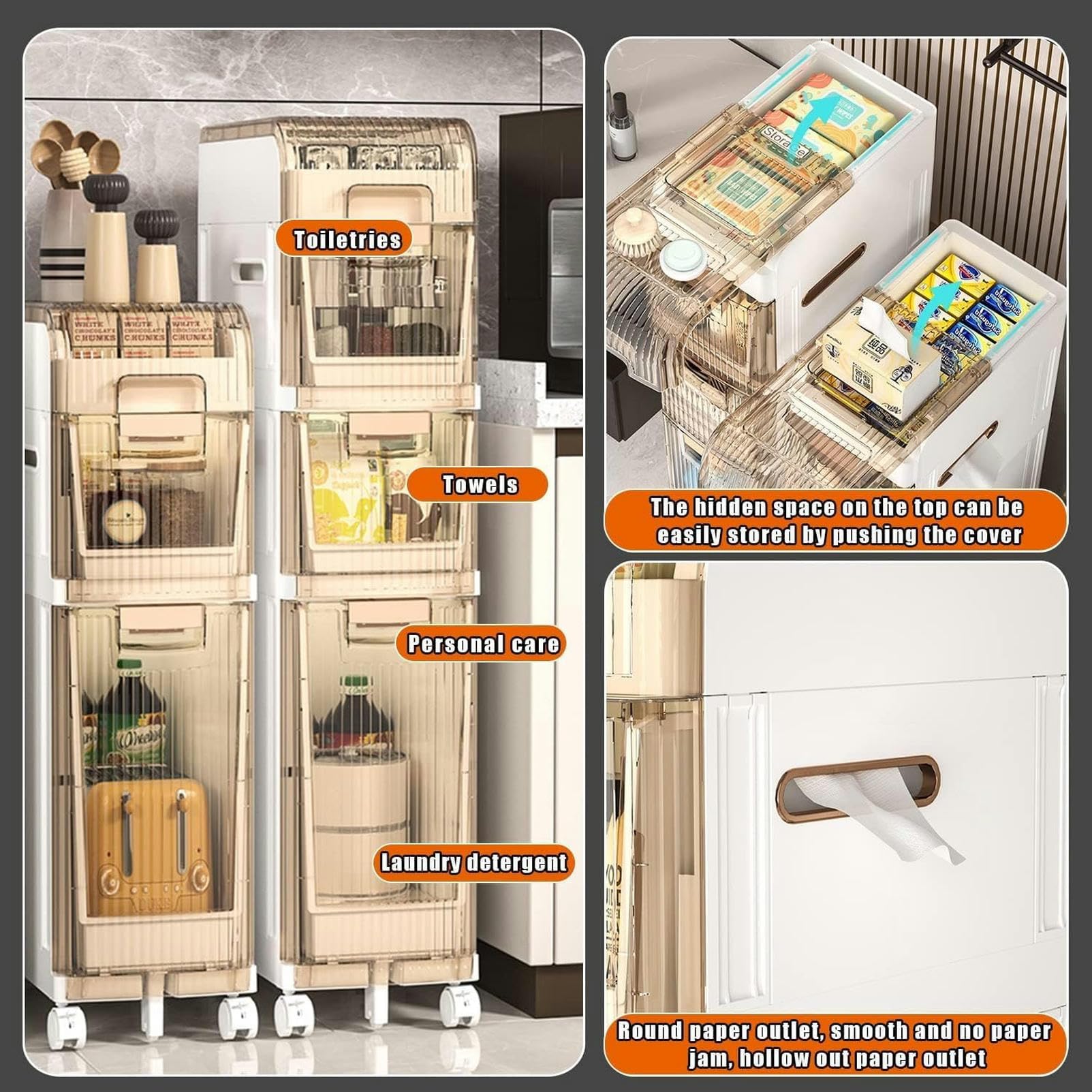 Armario con cajones apilables de 3, 4 y 5 niveles, armario independiente de esquina estrecha, organizador de Papel higiénico multifuncional para baño, dormitorio, cocina,