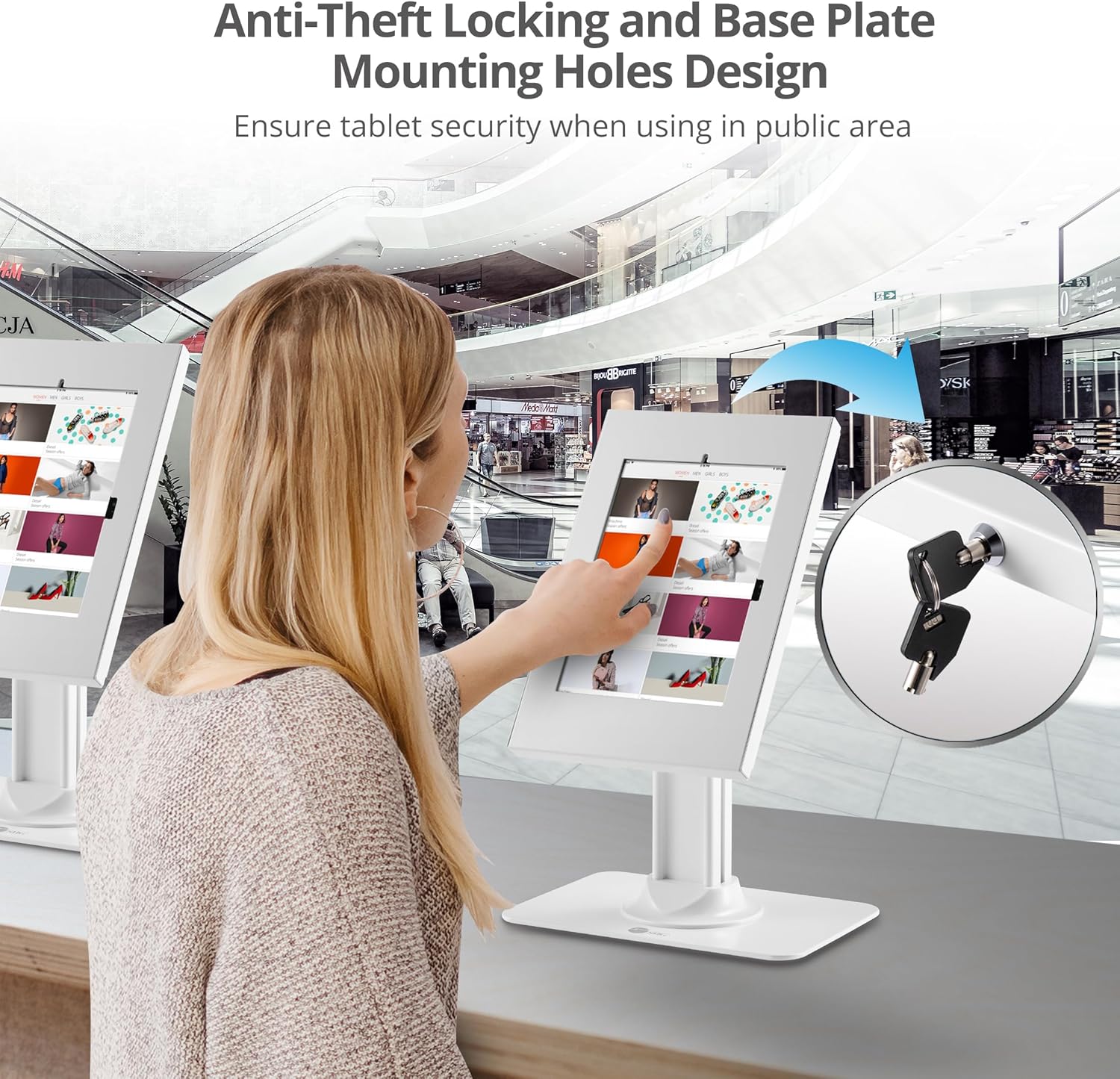 SIIG Anti-Theft Tablet Kiosk Stand- White, Locking Countertop Tablet Holder, POS Stand, Fits 8.7" to 11" iPad/Air/Pro/Android Tablets, Perfect for Retail Business, Trade Shows(CE-MT3N11-S1)