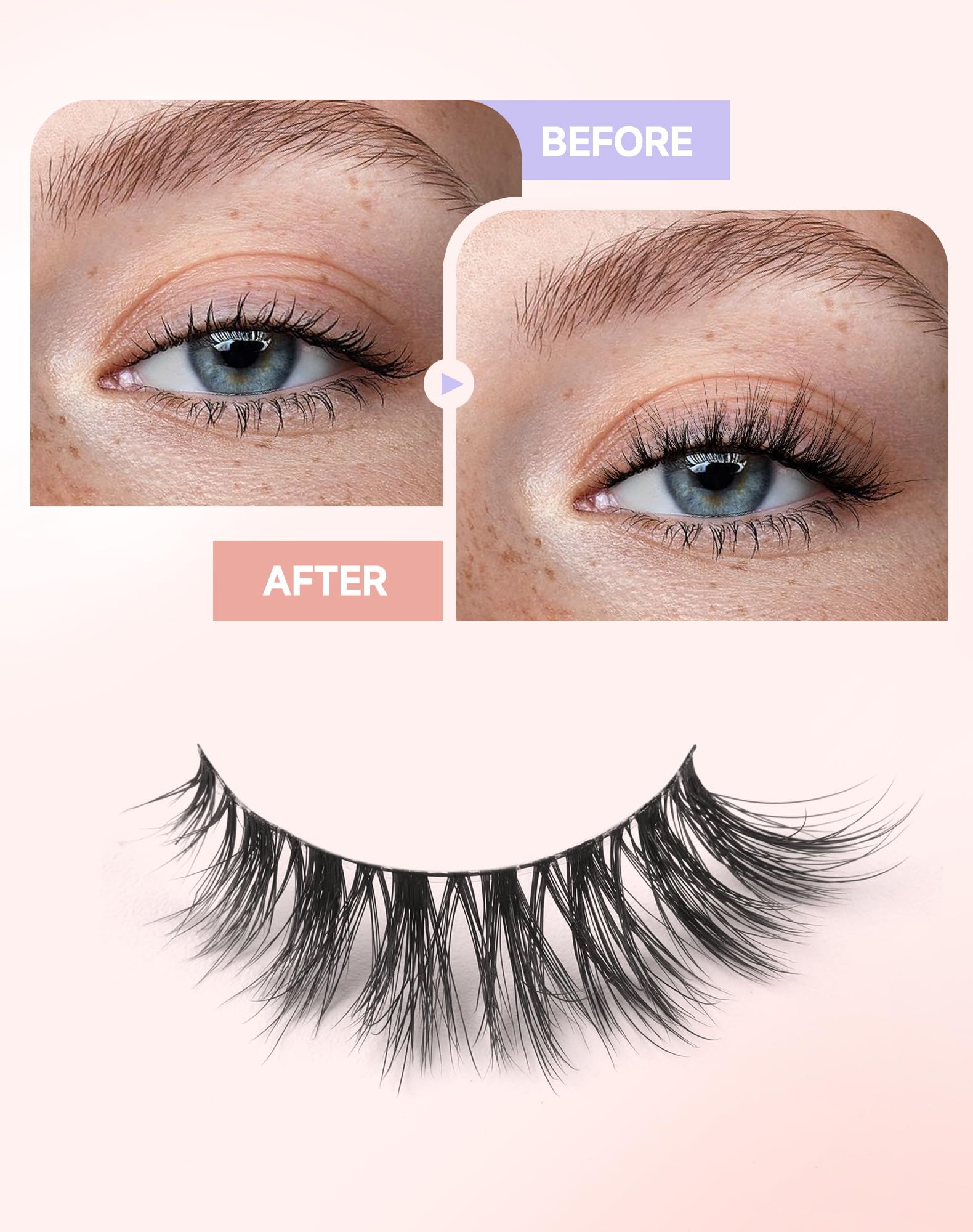 Easeful Cat Eye Lashes Falsche Wimpern, Wispy Natural Lashes Nerzwimpern, flauschige falsche Wimpern, Volumen, natürliche Wimpern, ausgestellt-05