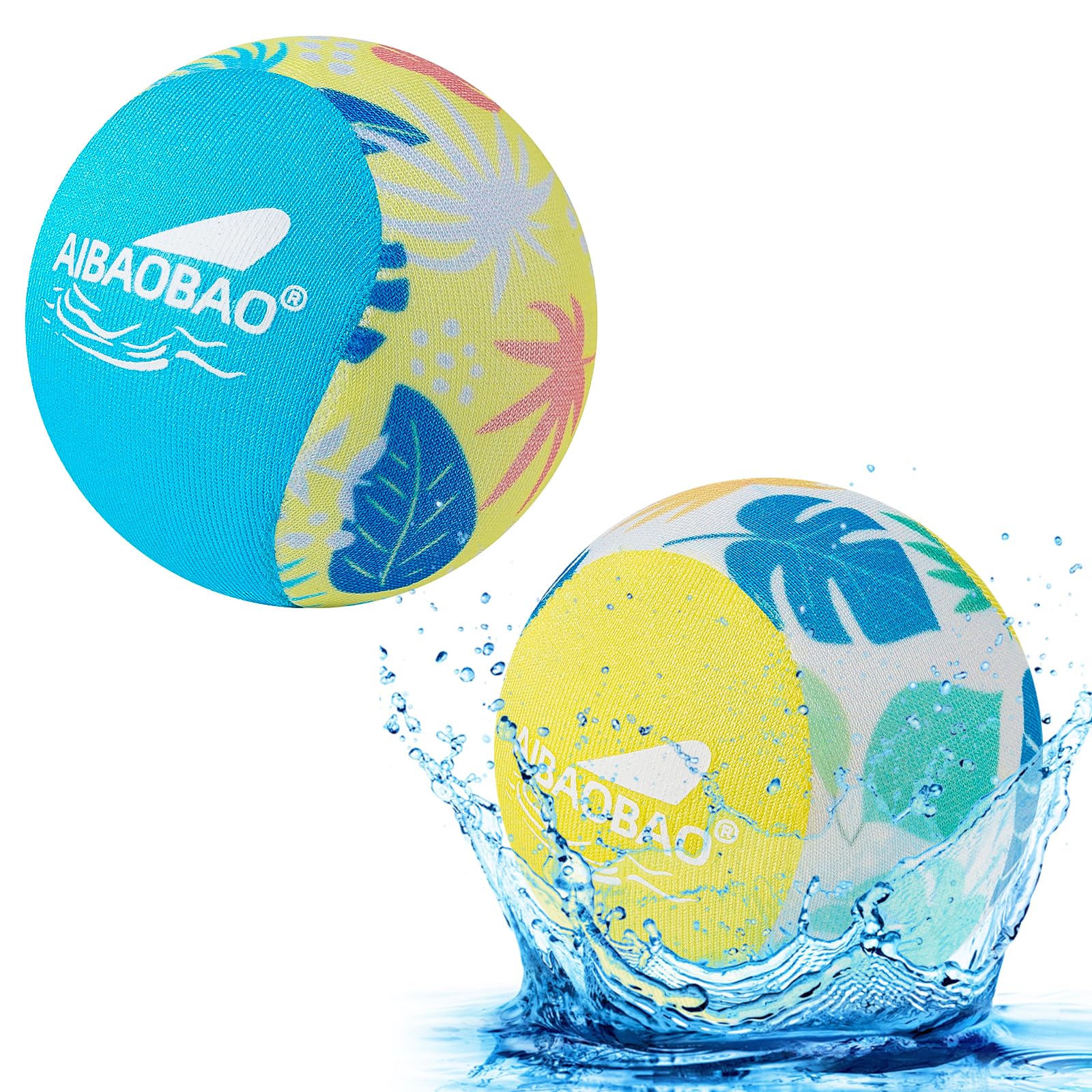 Pelota de Agua Que Rebota 2 PCS Ø55mm, Pelotas Saltarinas para Piscina y Playa, Reutilizables de Secado Rápido con Funda de Lycra, Juegos de Verano para Niños y Adultos (Amarillo + Azul)