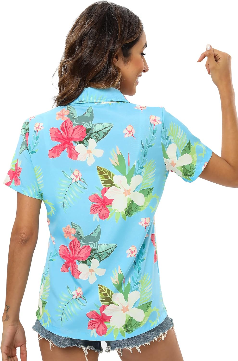 Blueleaf Hawaiian Shirts for Women Short Sleeve Button Down Shirts Women's Beach Aloha Tropical Floral Shirts - Image 5