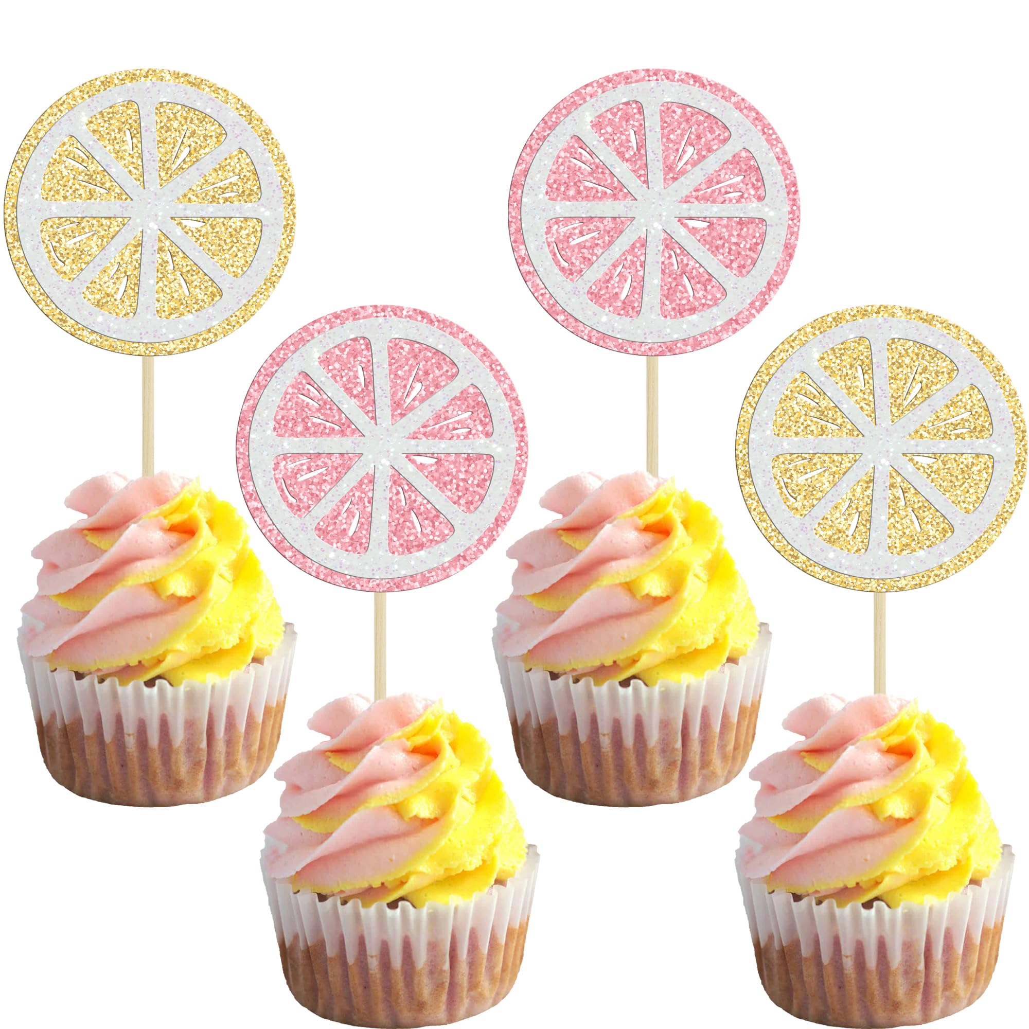 Gyufise 24Pcs Lemon Cupcake Toppers Glitter Fruit Theme Lemonade Party Birthday Decorations Summer Lemon Slice Cupcake Picks for Baby Shower Wedding Engagement Bridal Shower Party Supplies