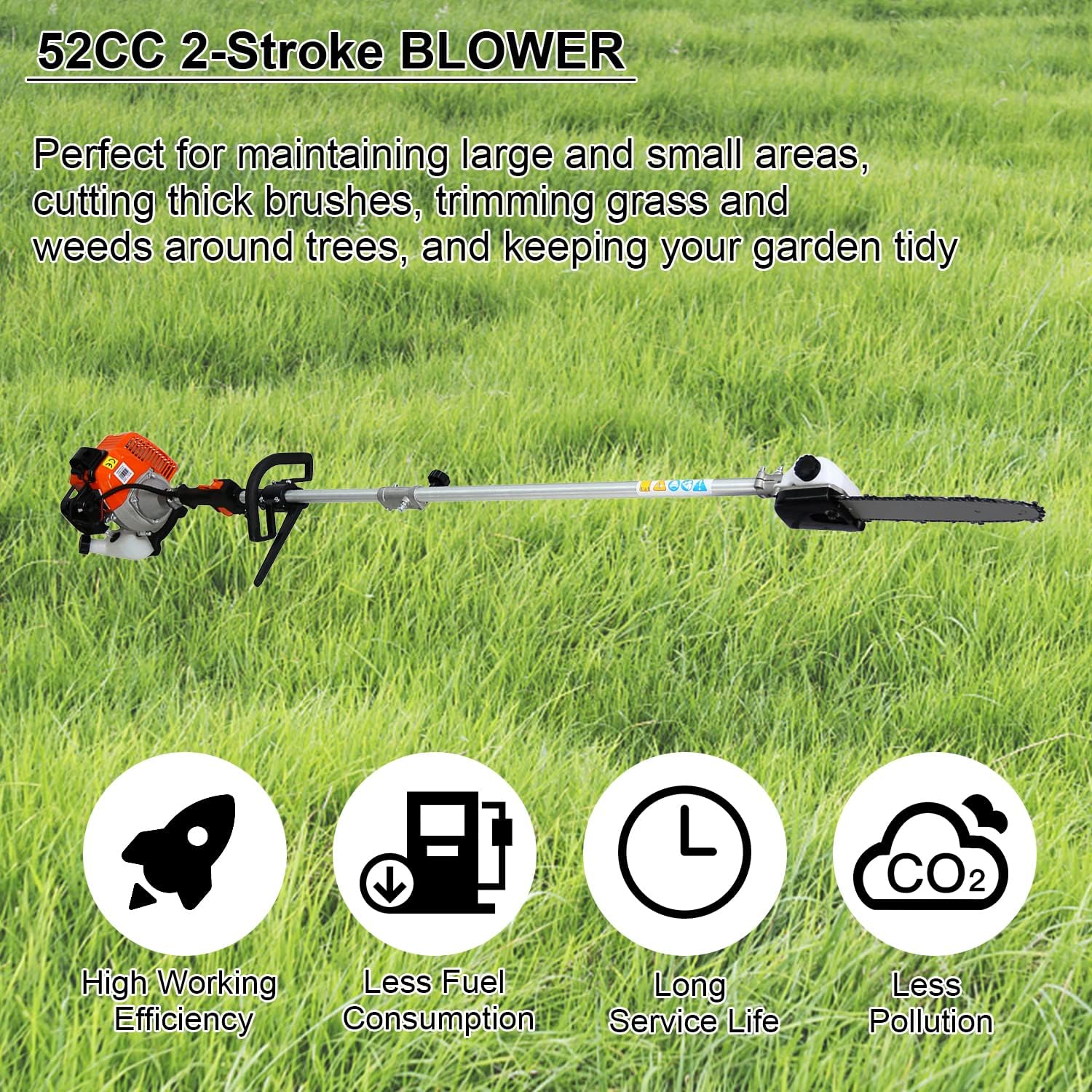 review 4 in 1 Multi-Functional Trimming Tool, Cordless Gas Petrol Hedge Trimmer Brush Cutter, 52CC 2-Cycle Full crank shaft Garden Tool System with Gas Pole Saw, Hedge Trimmer, Grass Trimmer and Brush Cutter