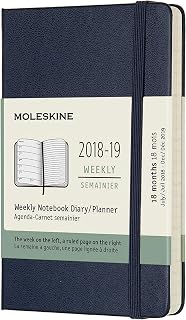 Moleskine Wochen Notizkalender, Taschenkalender, 18 Monate, 2018/2019, Pocket, A6, Hard Cover, Saphir