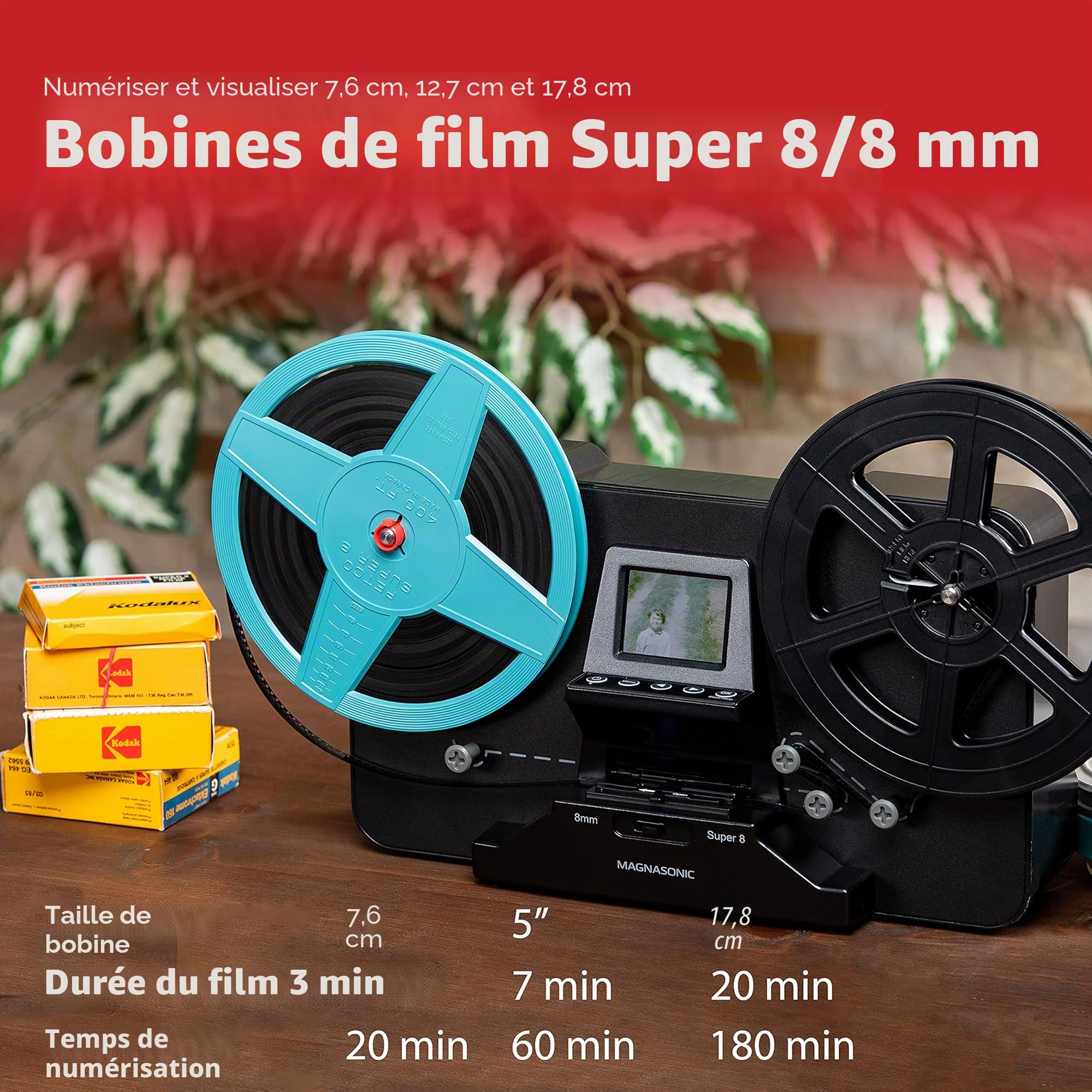 Magnasonic Scanner de Film Super 8/8 mm, convertit Le Film en vidéo numérique, écran Vibrant de 5,8 cm, numérisation et visualisation des bobines de Film Super 8/8 mm (FS81)
