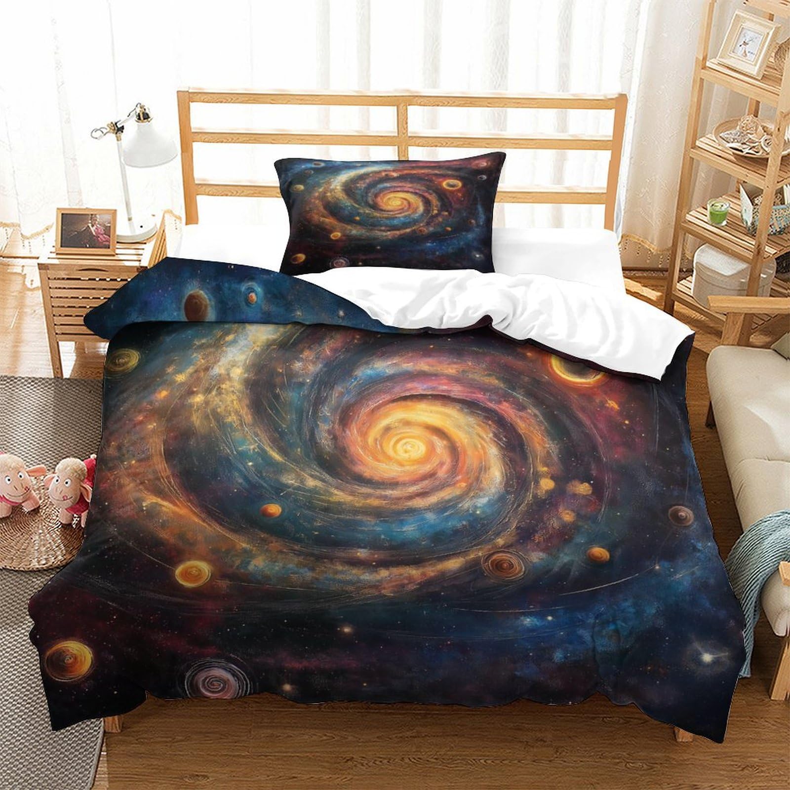 P1s9u7w5y Galactic Nebula-1 3D Printed Galaxy Swirl Duvet Cover Set 3Pcs Microfiber Cosmic Bedding Set Single（135X200cm）