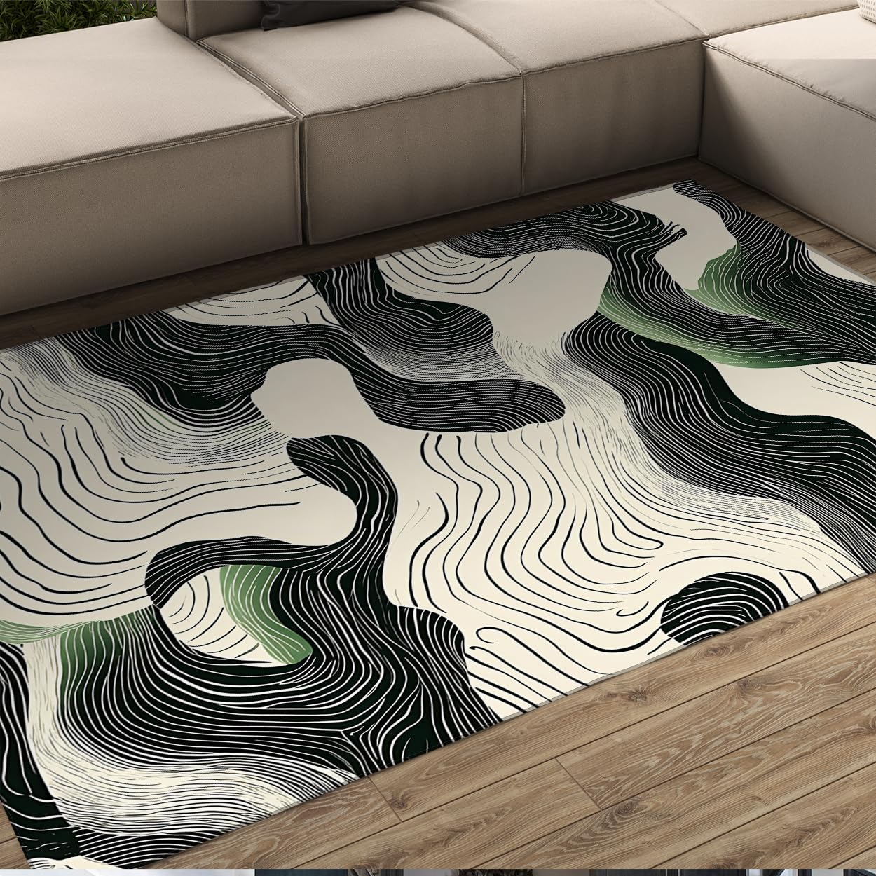 Moquette waves noire & blanche avec envers antidérapant tapis lavable vert vibrant 80x120