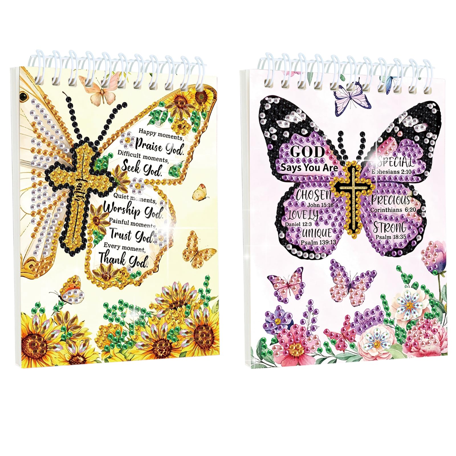 Faith Butterfly 2Pcs Diamond Painting Journals Notebooks Special Shaped Diamond Art Hardcover Dairy Book Pu 5D Diamond Art Painting Notebook With Tools For Adults Beginners Holiday Birthday Gift
