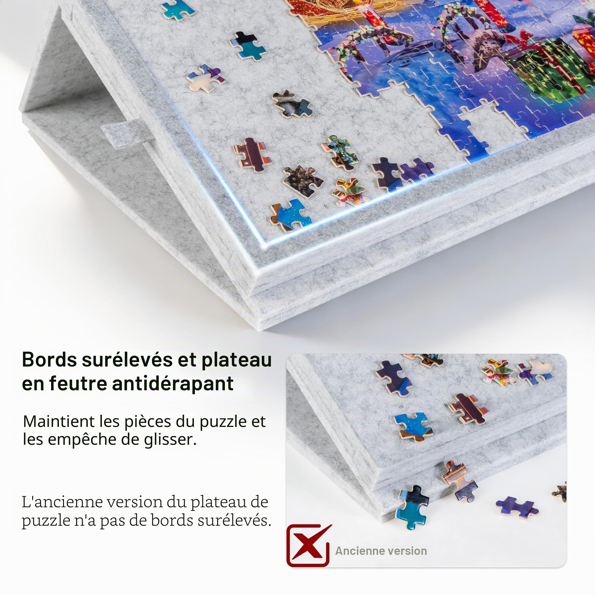 Lavievert Planche de Puzzle Inclinable 2 en 1 Support Housse Plateau Feutre Léger 6 Tiroirs Table Portable 1000 Pièces Gris Clair