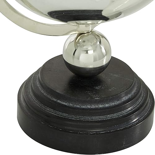 Miniatura 5 de Deco 79 Globo de mármol con base de mármol y base escalonada, 8 x 8 x 13 pulgadas, plateado