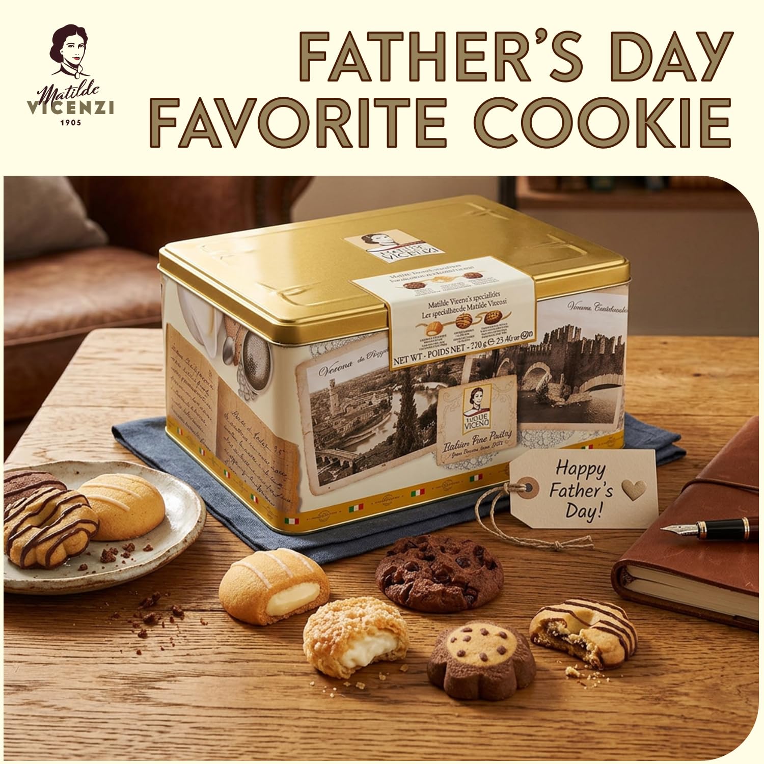 Matilde Vicenzi Verona Cookie Tin - Gourmet Italian Cookies Assortment in Individually Wrapped Trays - Pastries & Bakery Dessert Gifts - Assorted Cookies in Italian Design Gift Tin 25.4oz (720g) view 2