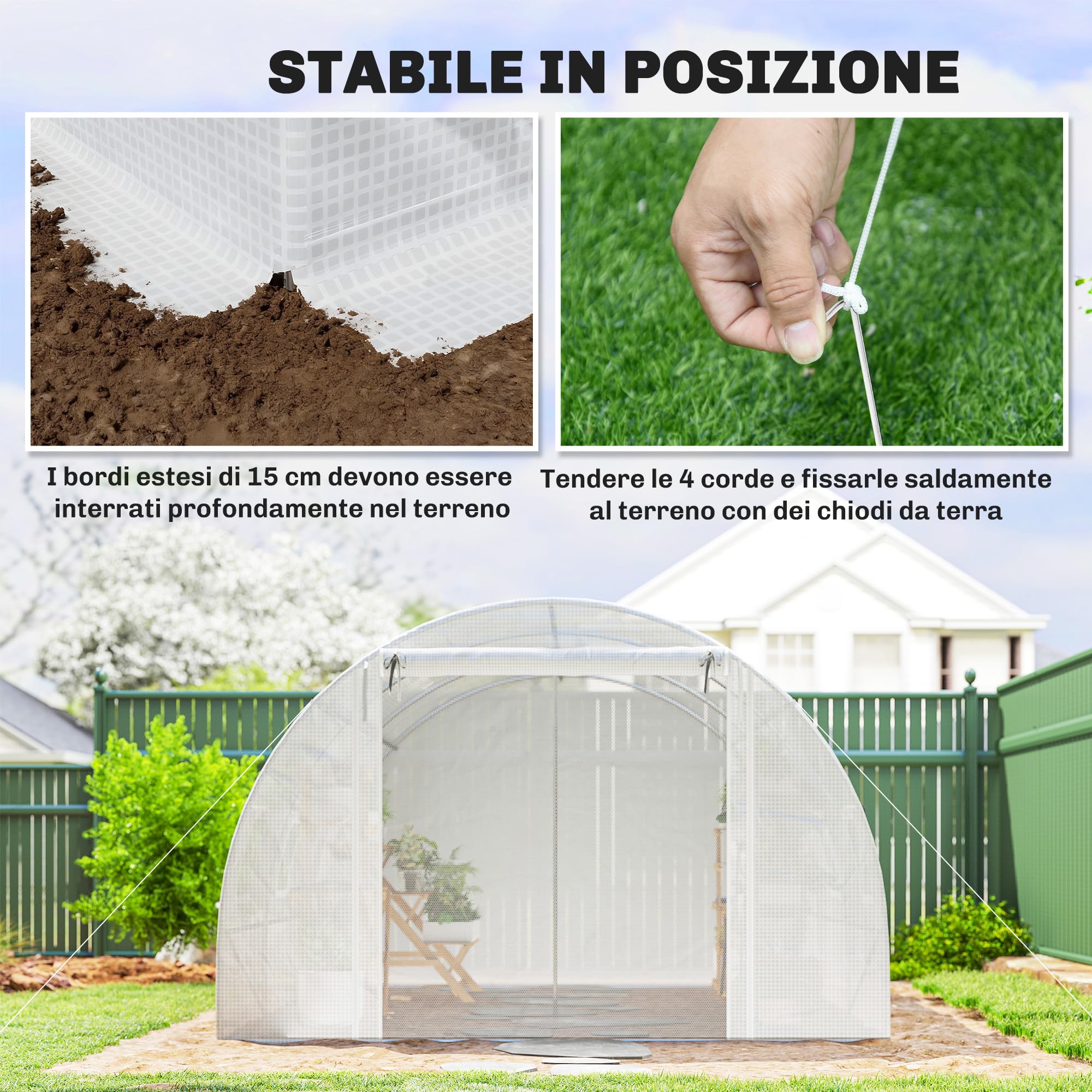 Invernadero Outsunny invernadero de película aprox. 3x4x2m invernadero para tomates con 6 ventanas y puerta naturales enrollables, tubo de acero, película de PE de 140g/m², túnel de película estable