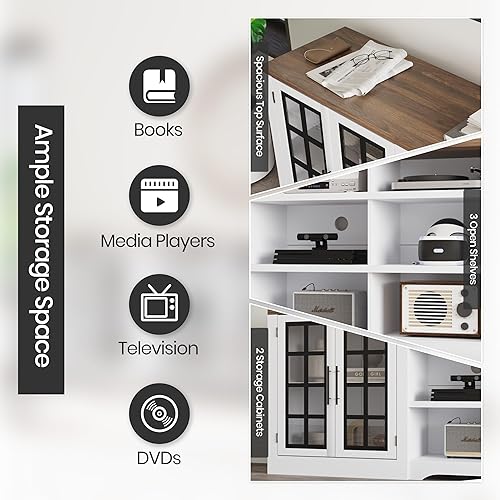 Miniatura 4 de Soporte de TV de 94.5 pulgadas para televisores de hasta 100 pulgadas, mesa consola central de entretenimiento con gabinete de almacenamiento