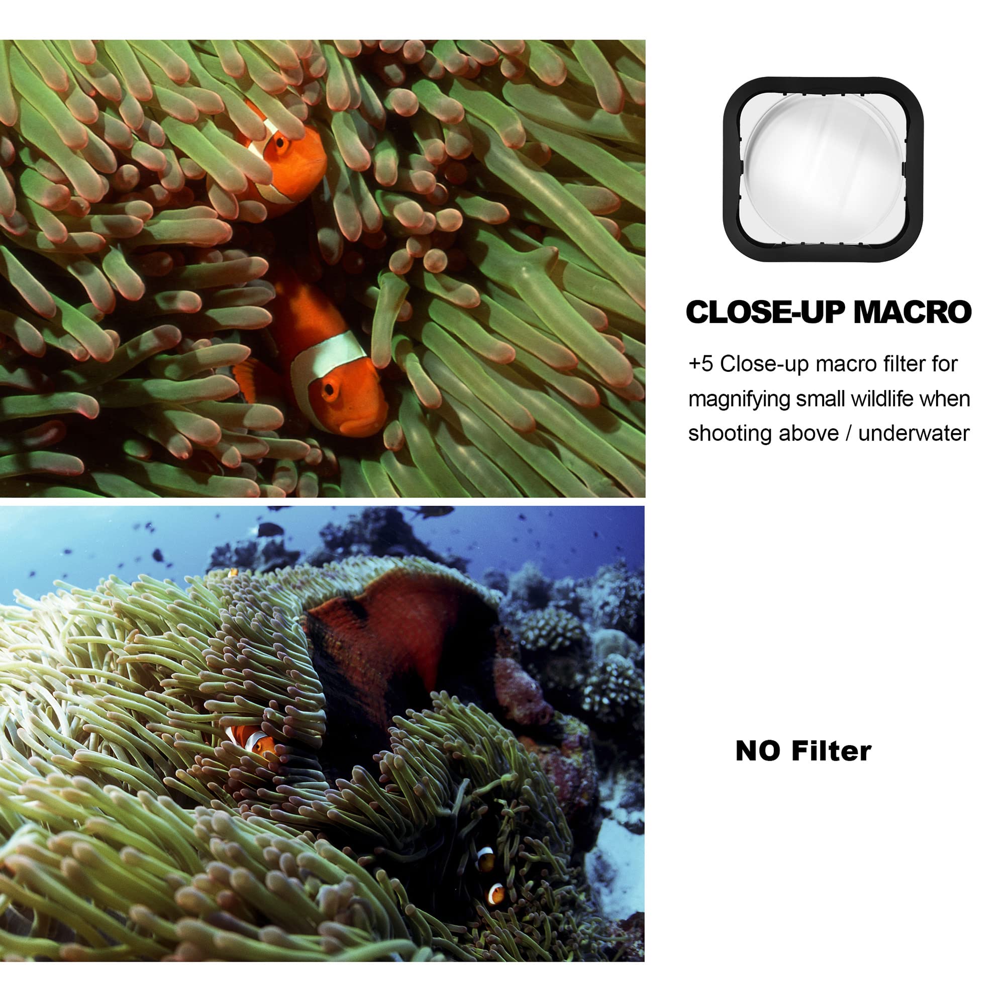 GEPULY Custodia impermeabile con filtri subacquei per fotocamere GoPro Hero 5, 6, 7, Black Hero (2018), 45 m, con filtri per close-up rosso/snorkel/magenta/5X HD