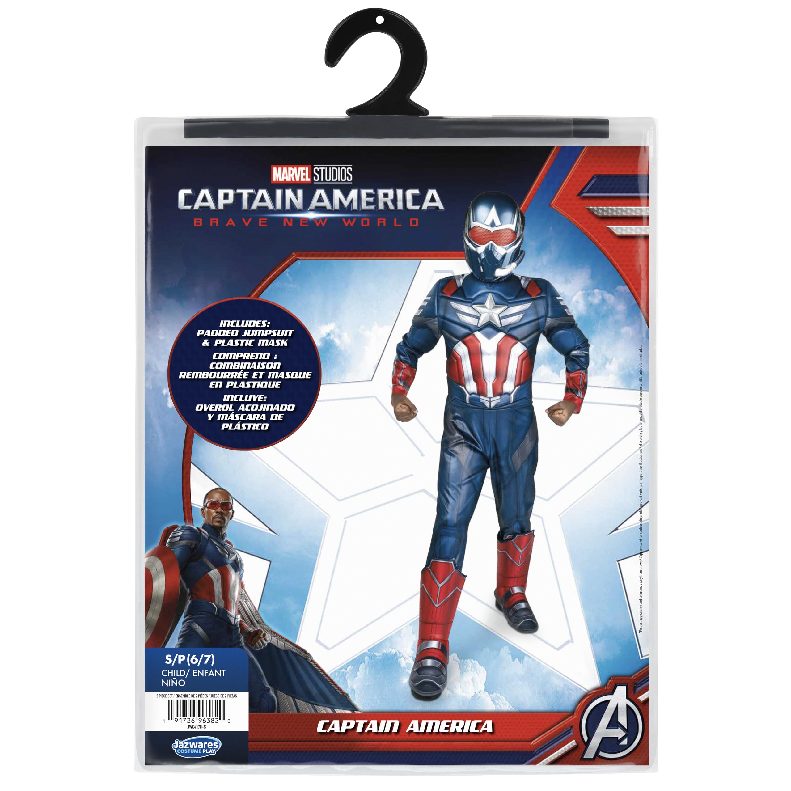 MARVEL Captain America Official Youth Halloween Costume - Premium Quality Padded Jumpsuit with Plastic Mask